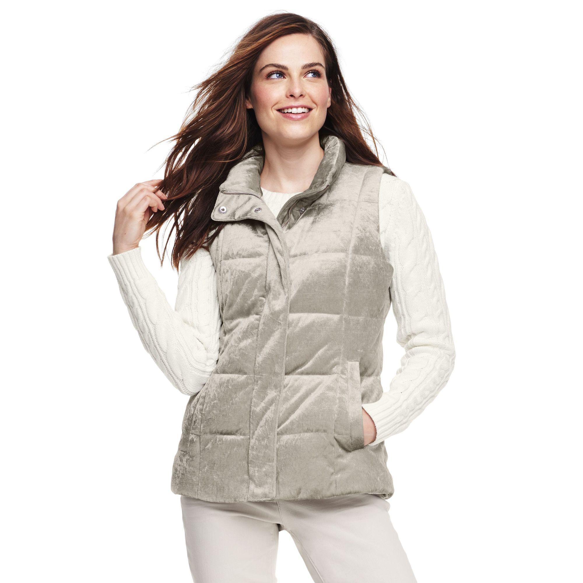 Lands' End Velvet Meic Petite Velour Gilet in Metallic Lyst