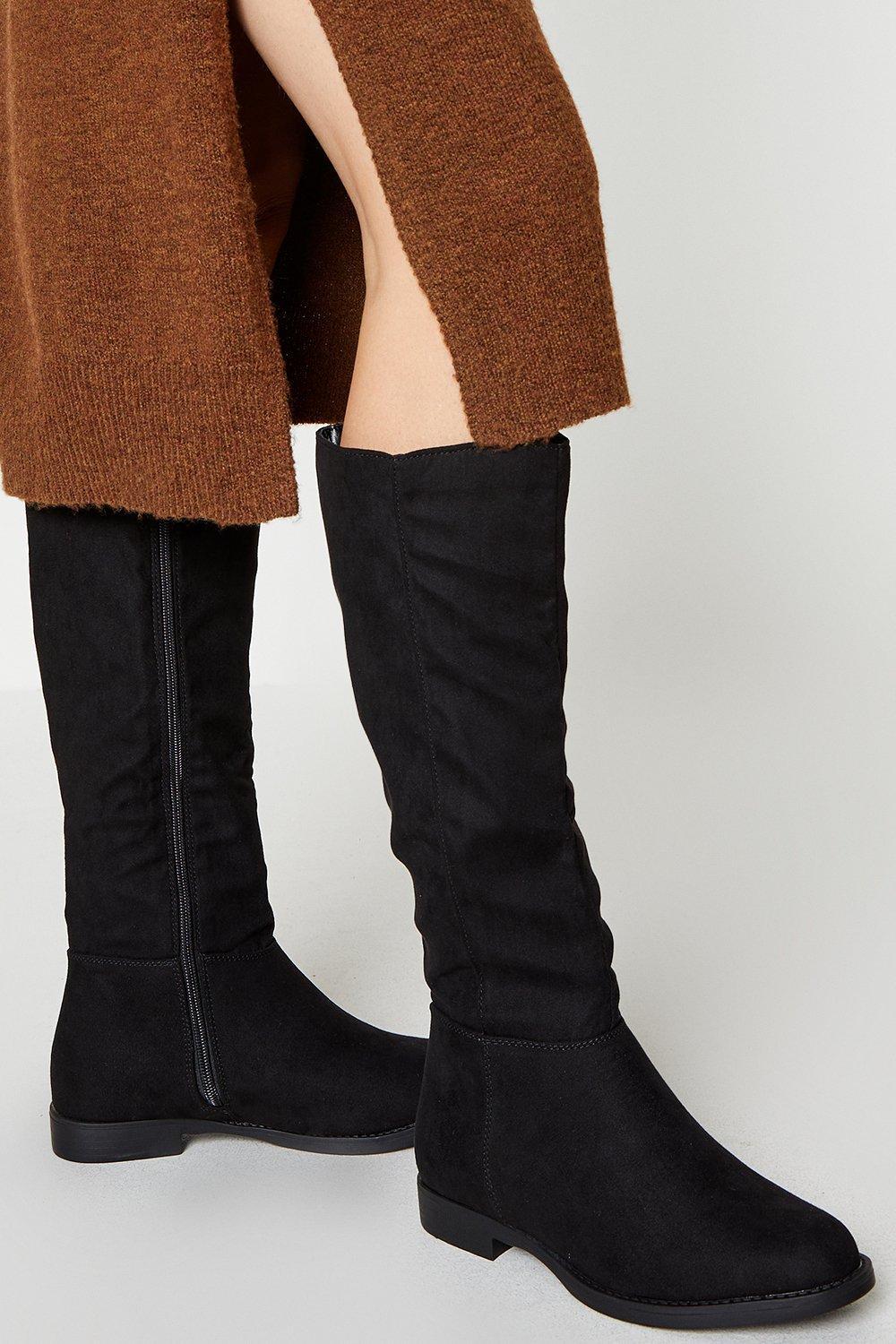 Dorothy Perkins Wide Fit Karla Flat Knee High Boots in Black | Lyst UK