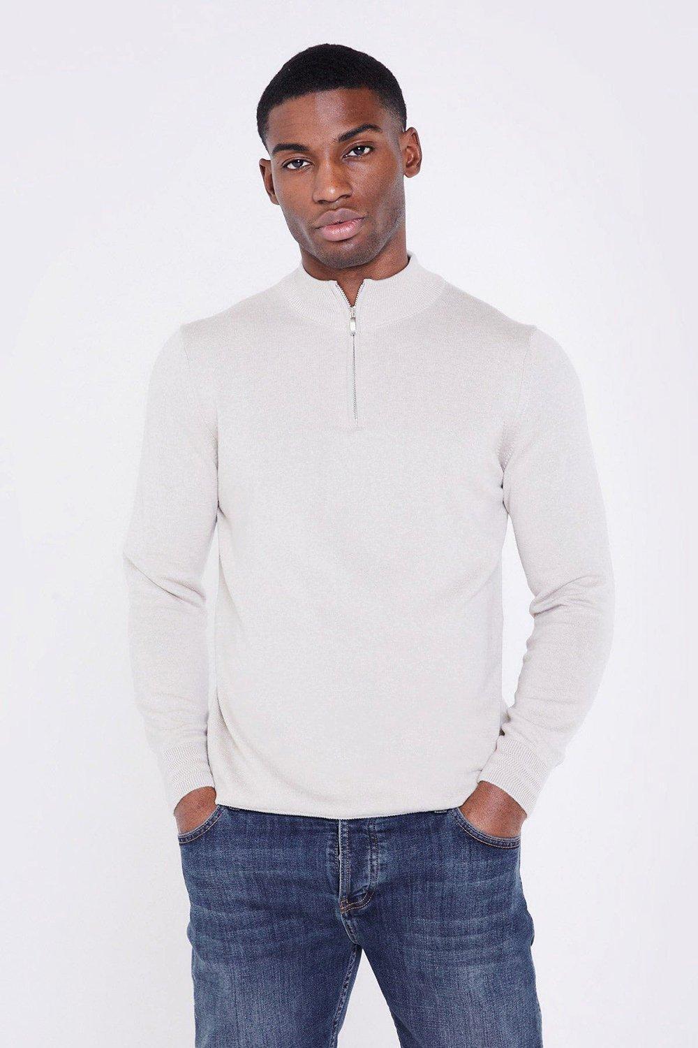 sloane Cotton Blend 1 4 Zip High Neck Jumper
