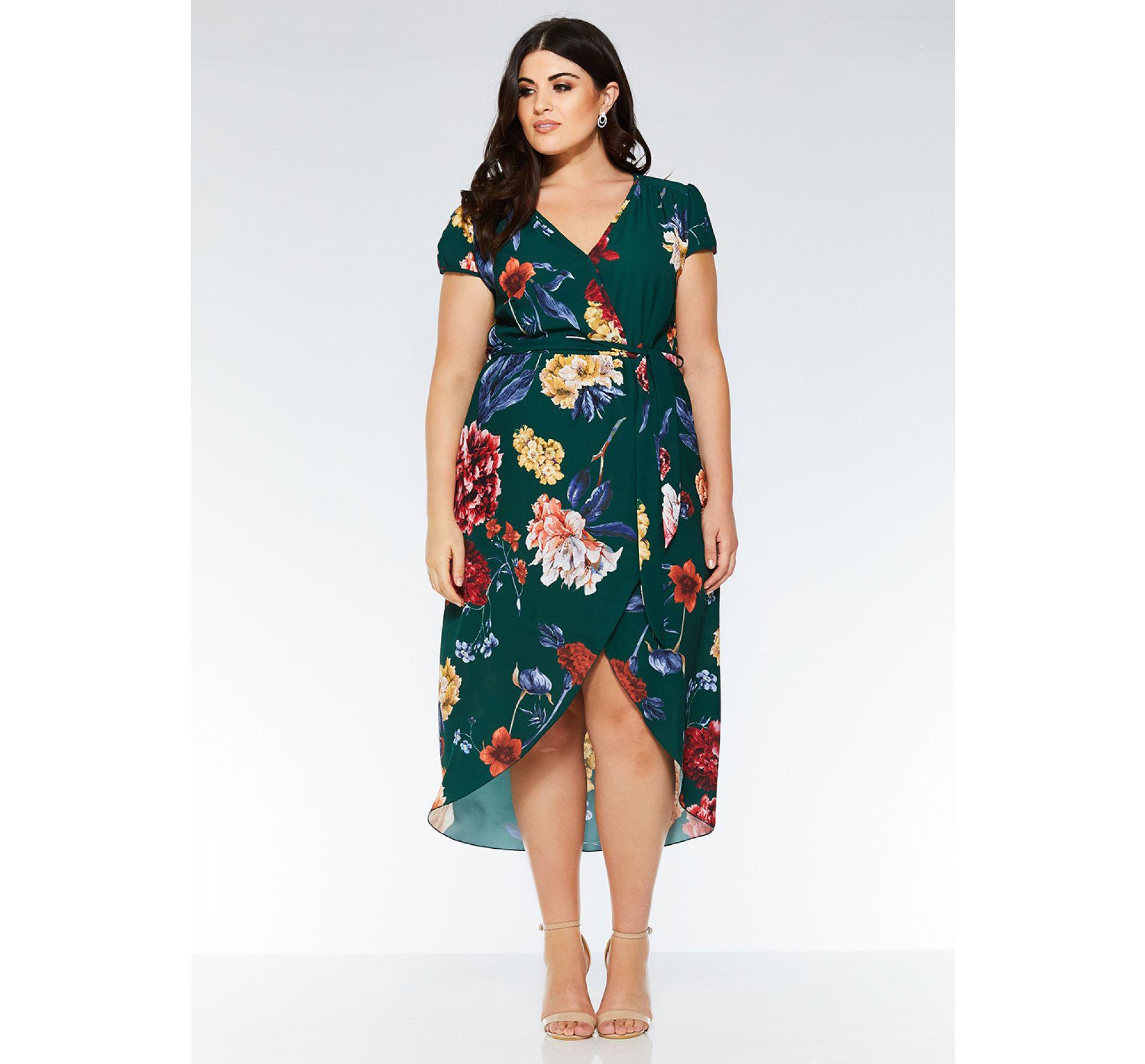 quiz curve bottle green wrap dress