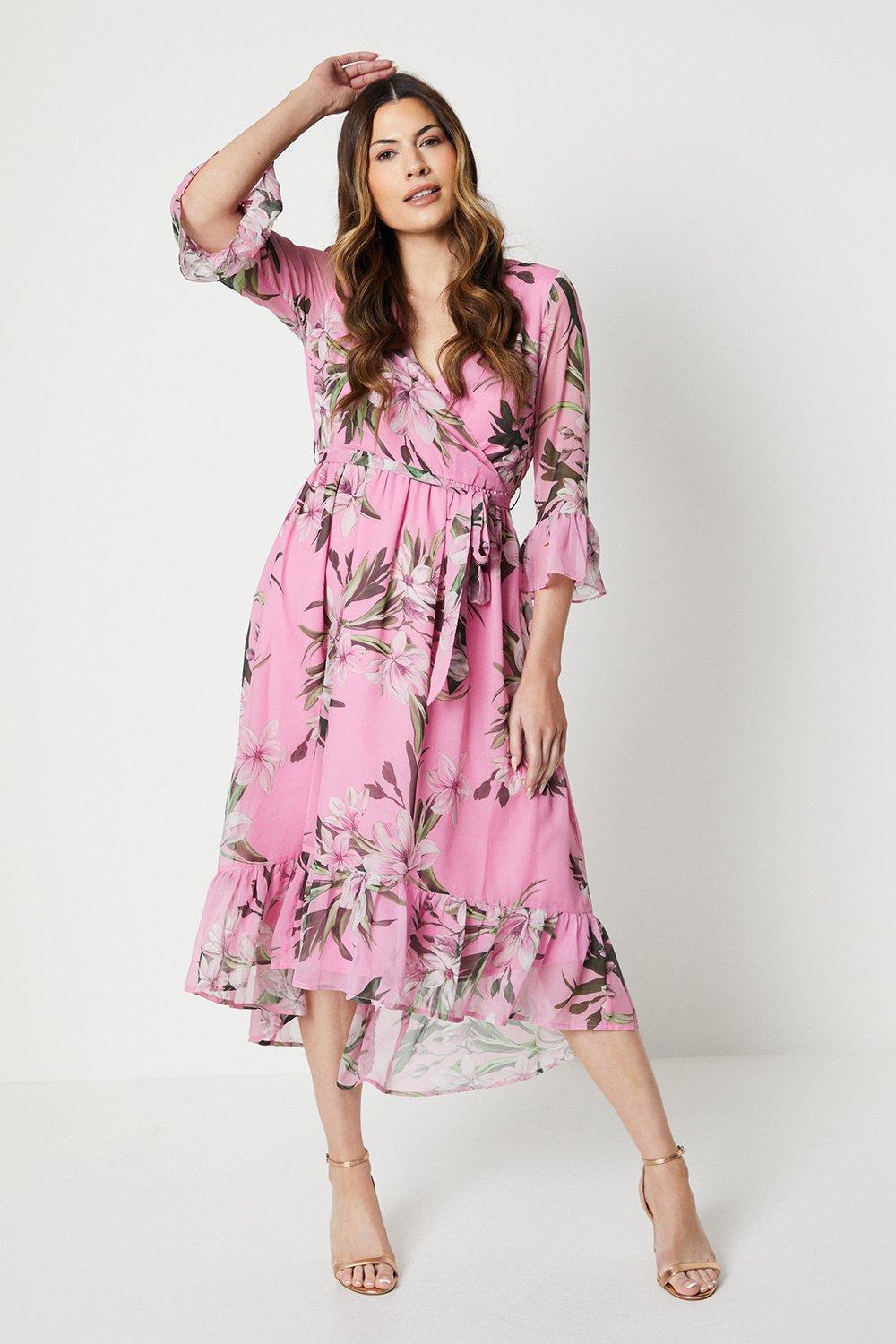 Ruffle Detail Hi Lo Hem Dress