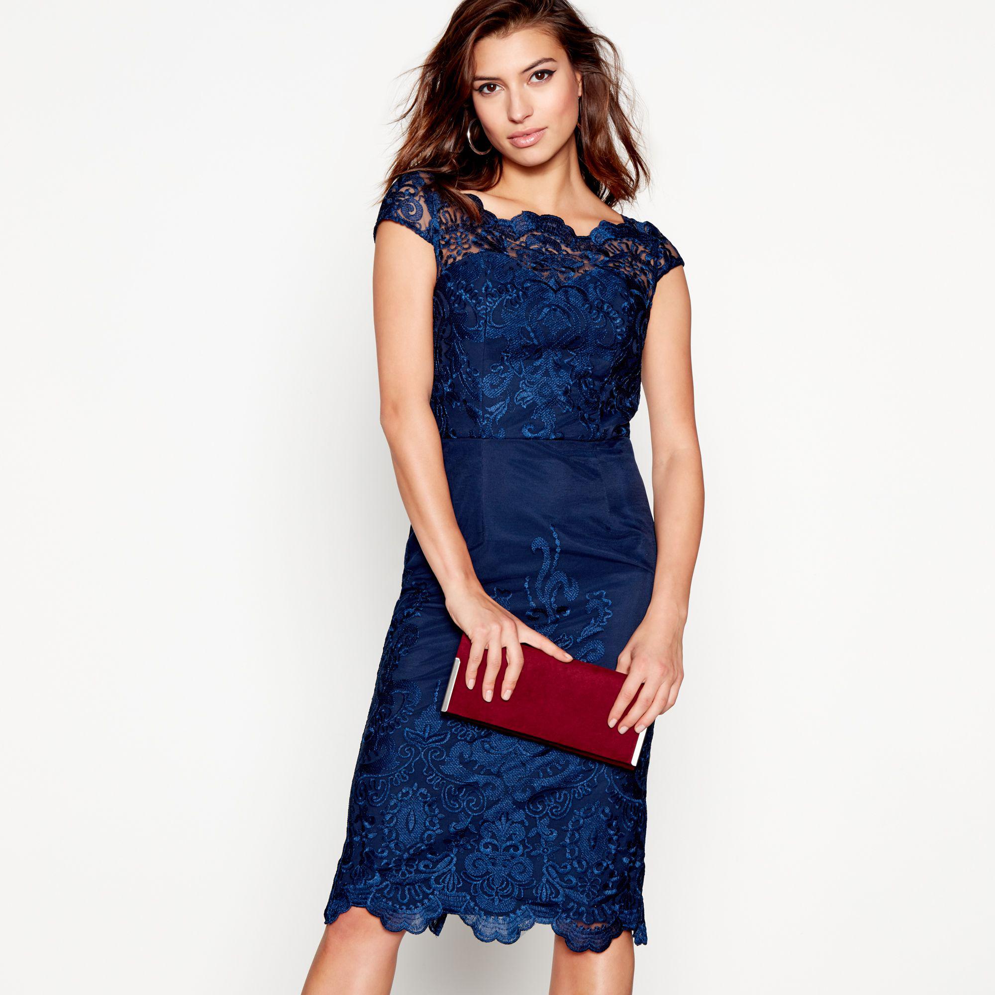 Lipsy Navy Lace 'jourdanne' Cap Sleeve Pencil Dress in Blue Lyst