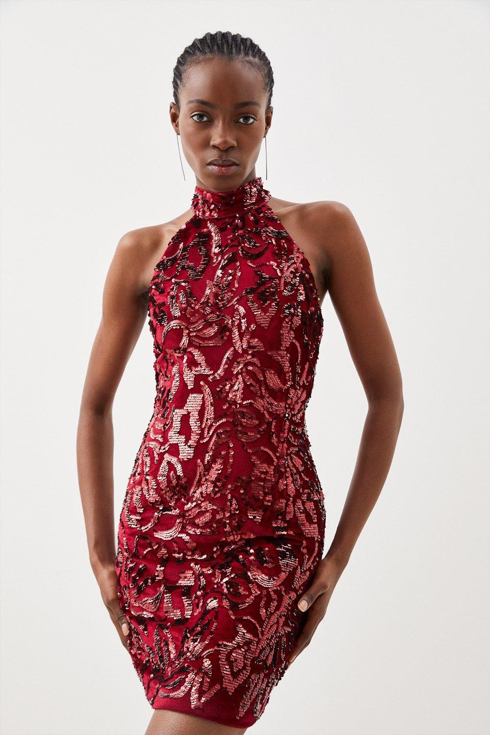 Karen millen red lace hot sale dress