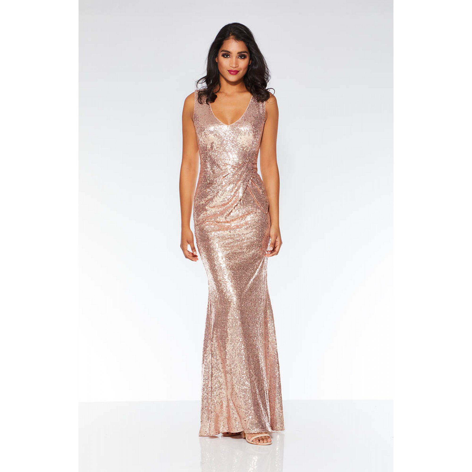 quiz champagne sequin maxi dress