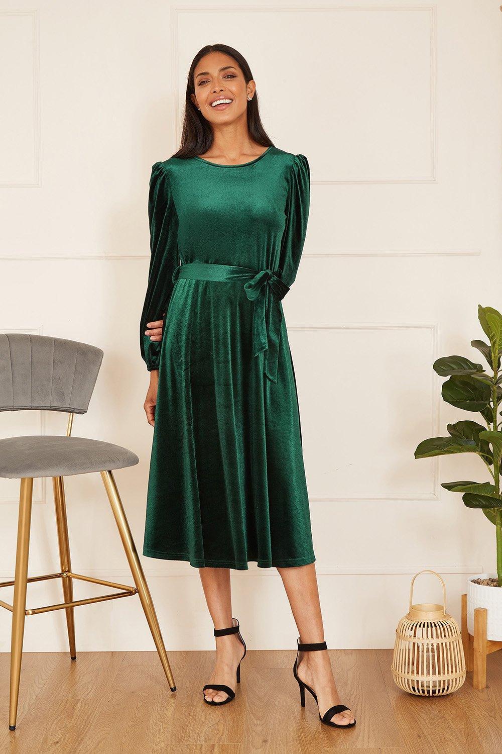 Long green velvet hot sale dress