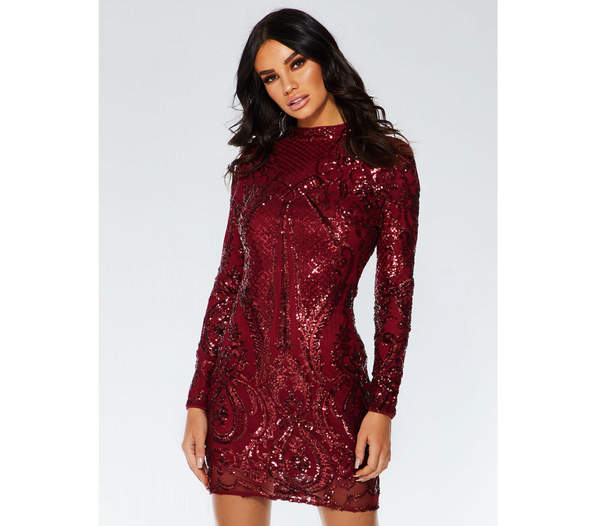 quiz berry sequin bodycon dress for women