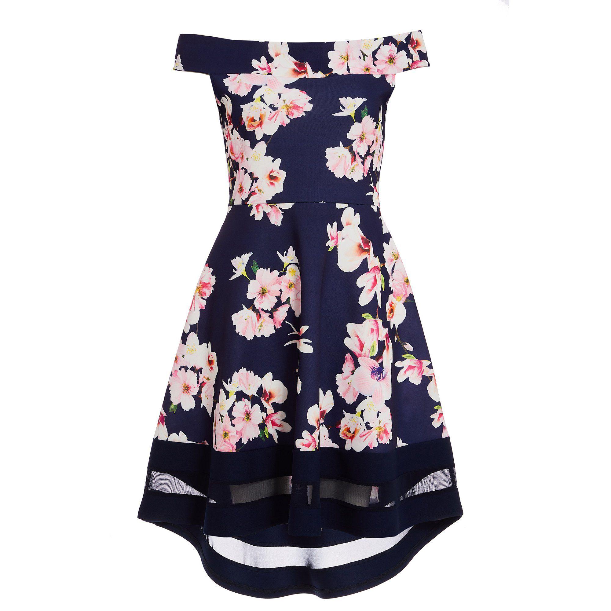 quiz pink floral asymmetric midi dress
