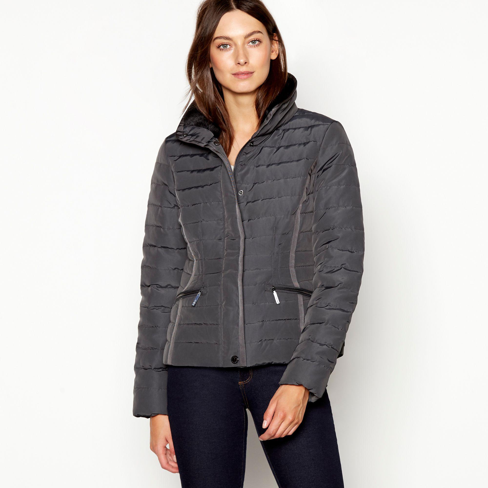 J By Jasper Conran Khaki Faux Fur Collar Padded Down Jacket
