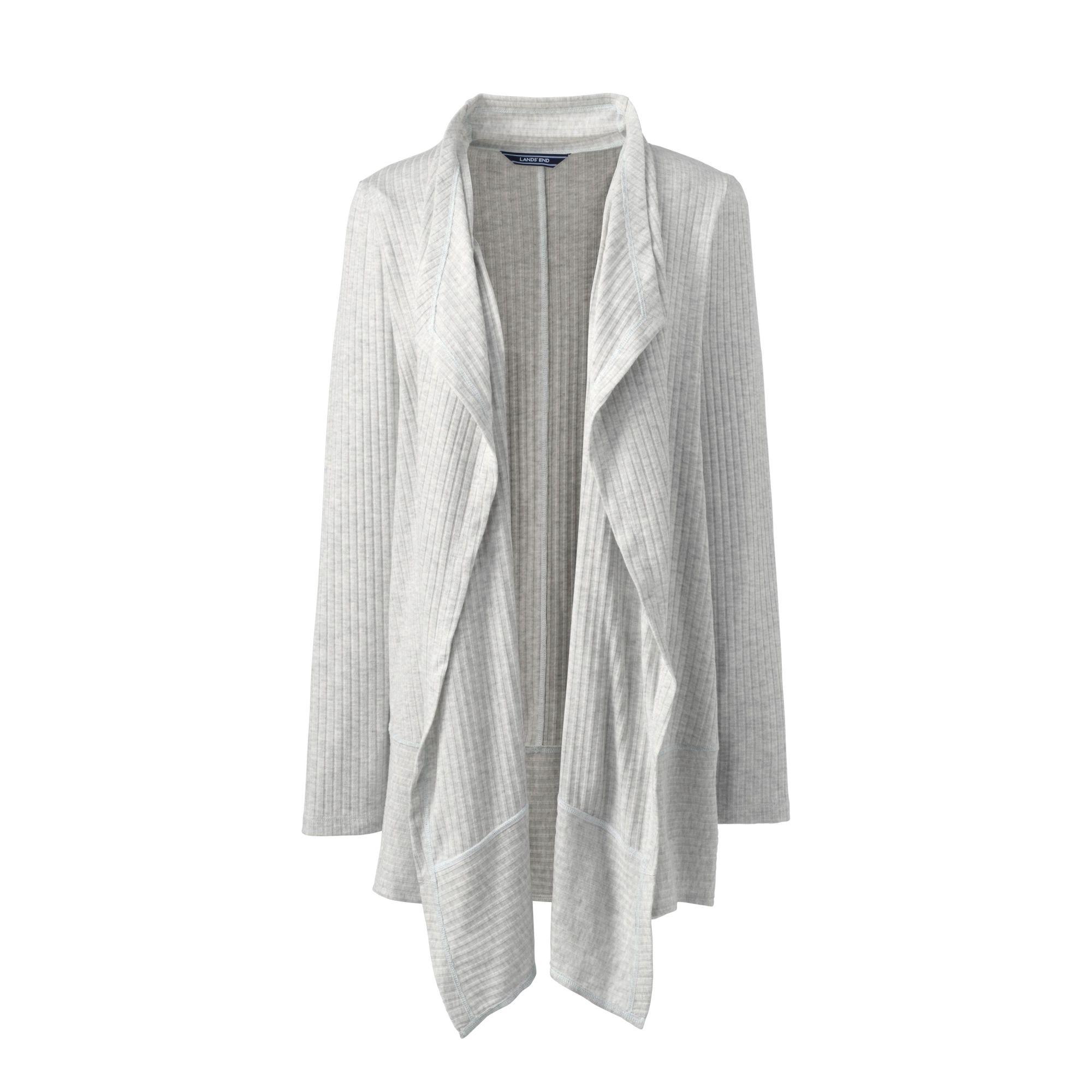 Lands' End Grey Plus Ribbed Waterfall Cardigan in Light Grey (Grey) Lyst