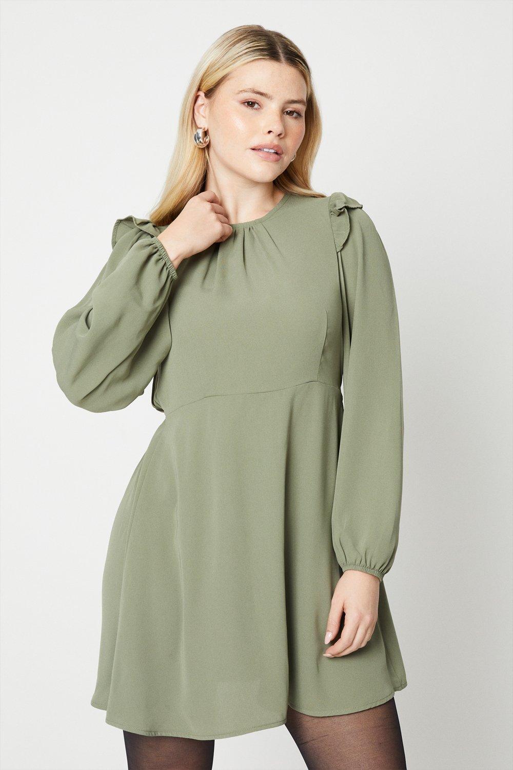 Dorothy Perkins Frill Shoulder Mini Dress in Green Lyst UK