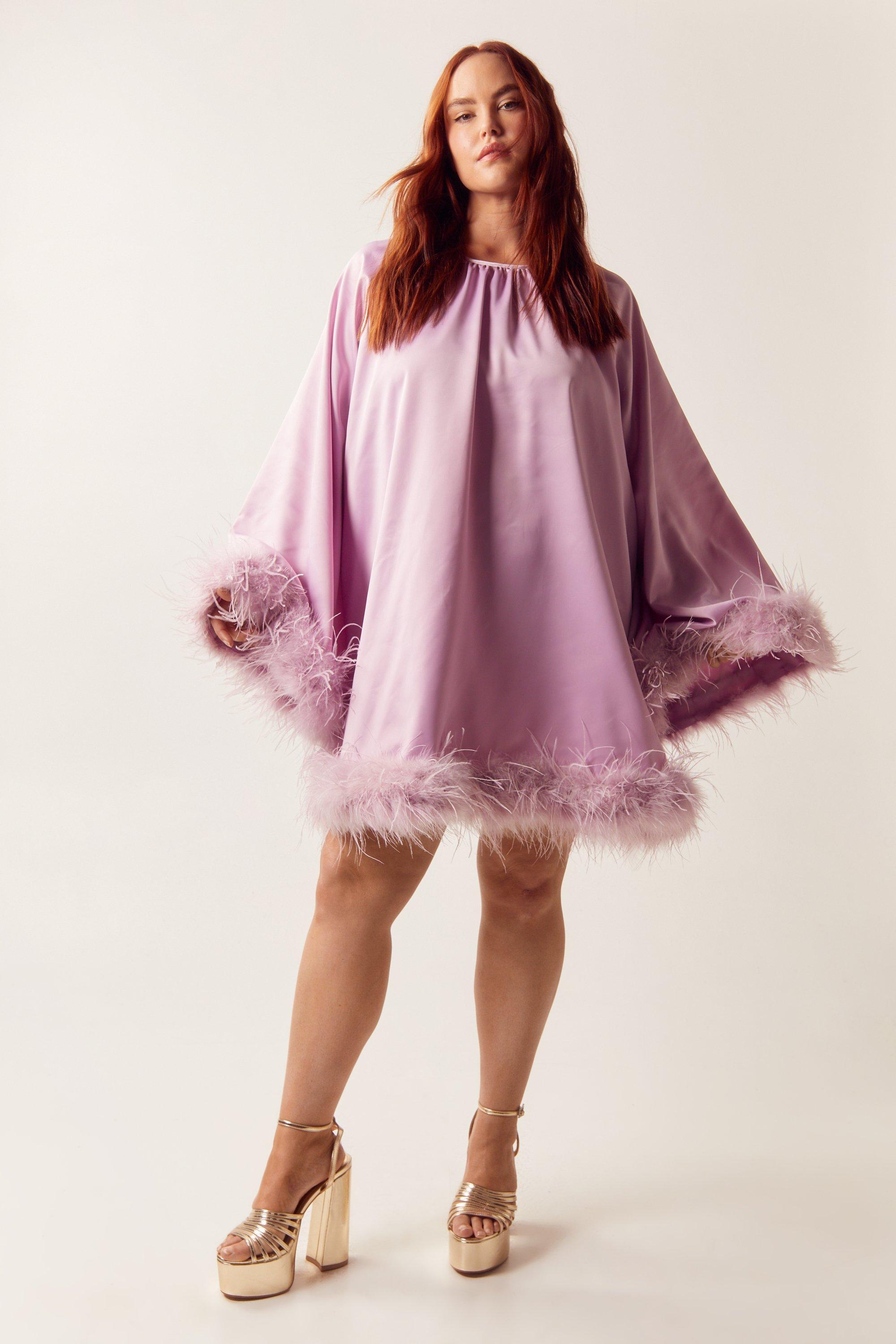 Pink feather trim clearance dress