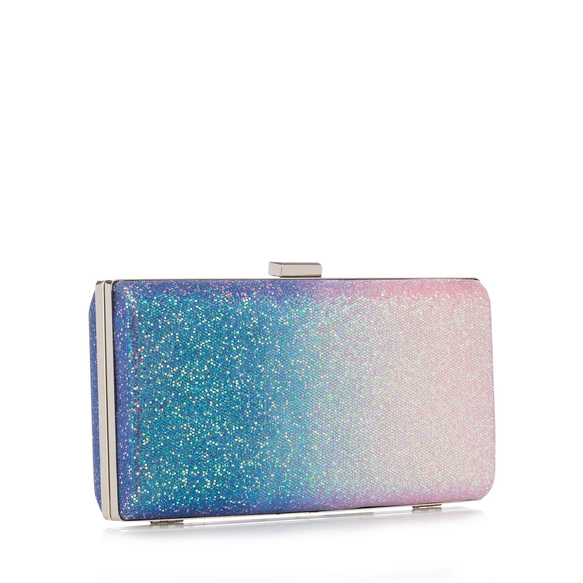 pink and blue clutch bag