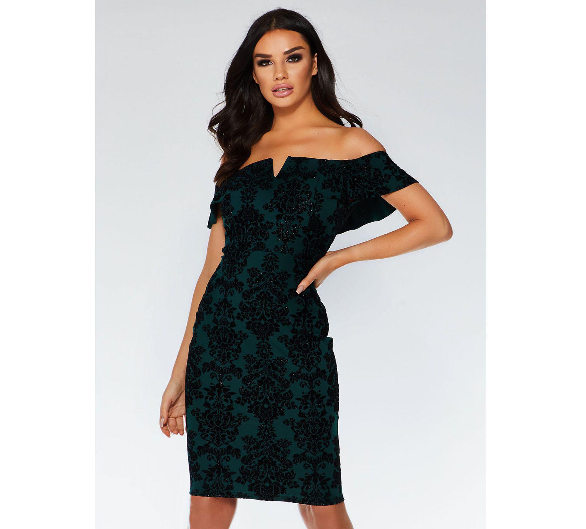 quiz bottle green bardot dress Flock Ball/Gala