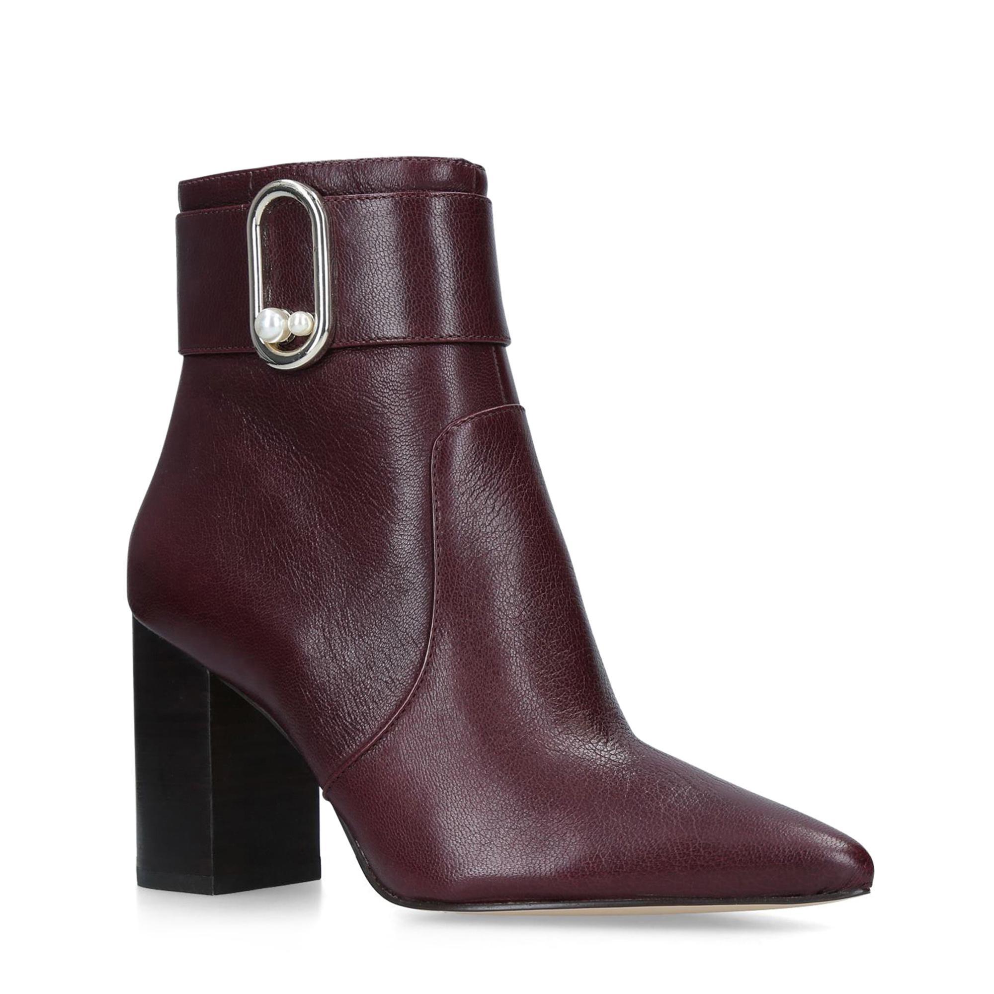 Leather Block Heel Ankle Boots 