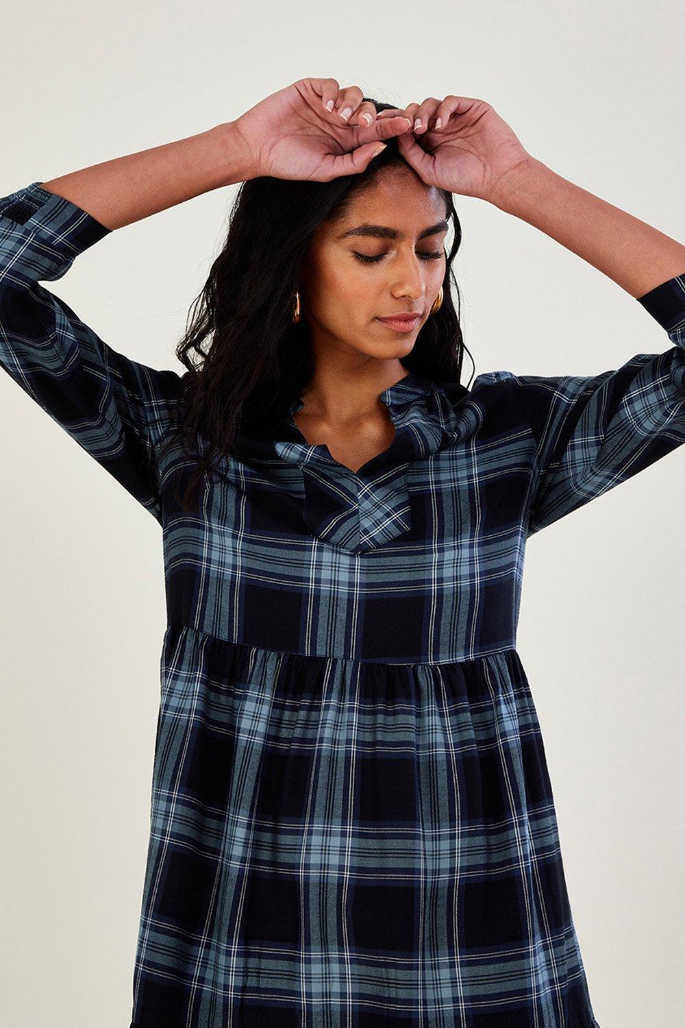 Monsoon Check Short Smock Dress in Blue Lyst UK