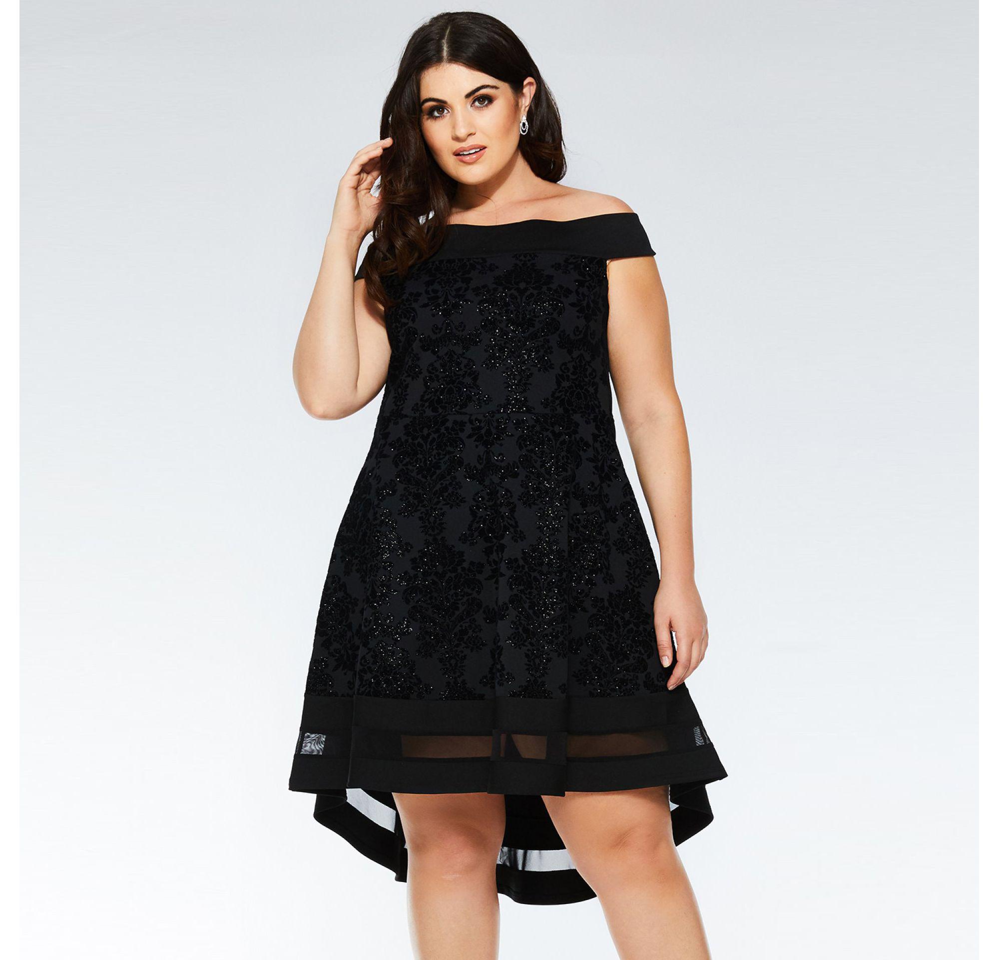 black glitter dip hem dress
