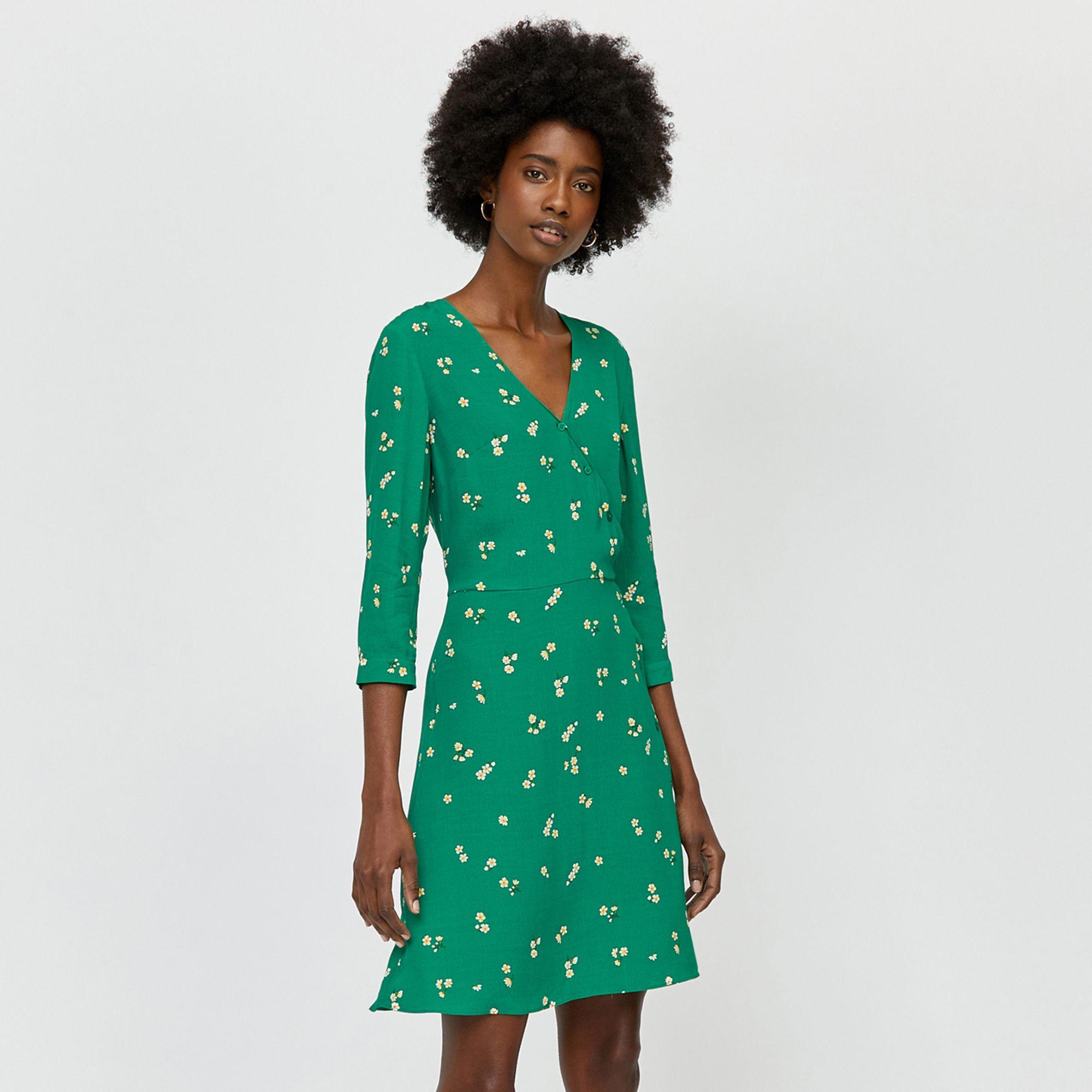 V Neck Warehouse Green Floral Dress Midi Dresses Warehouse Verity - Main Image