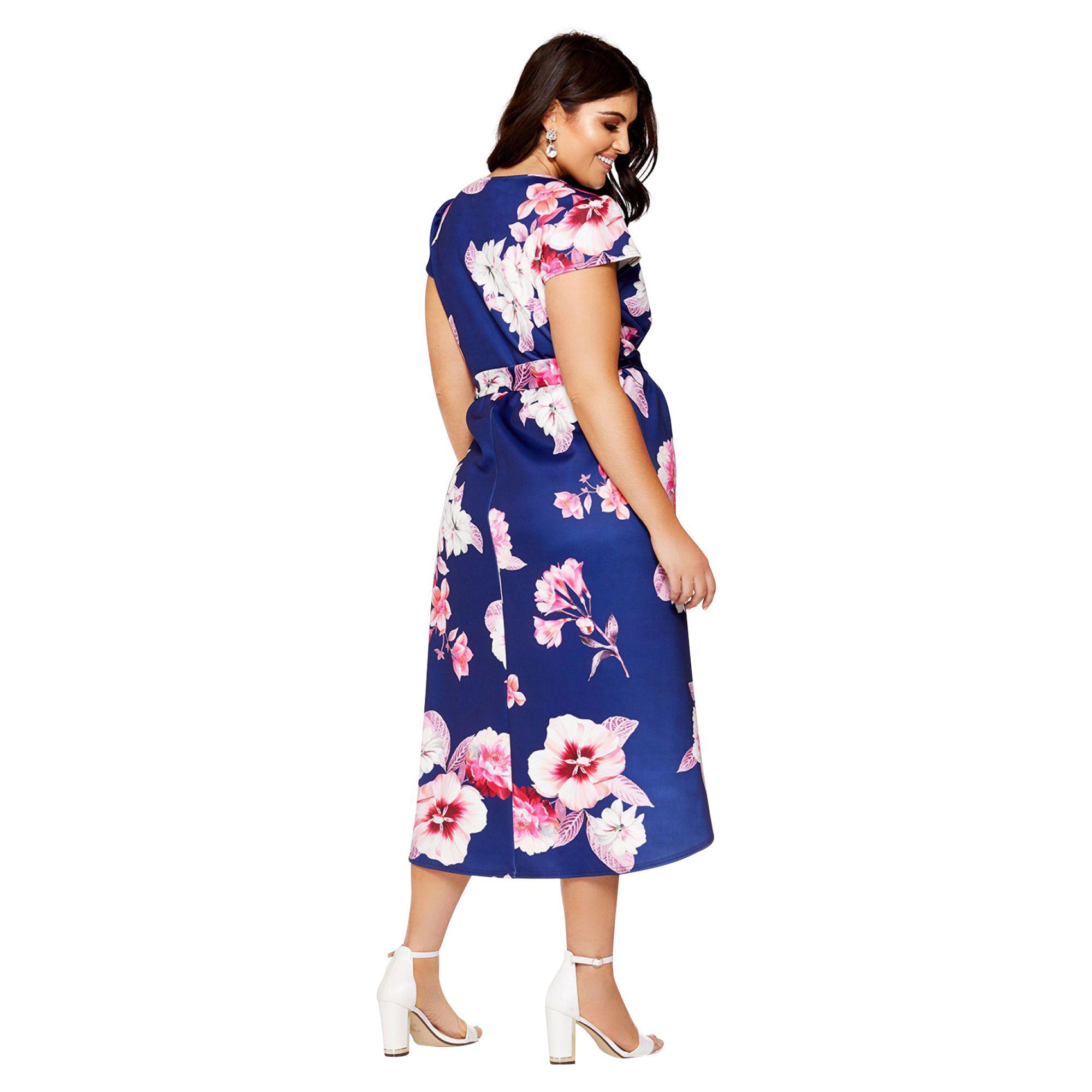 quiz navy and pink floral wrap dress