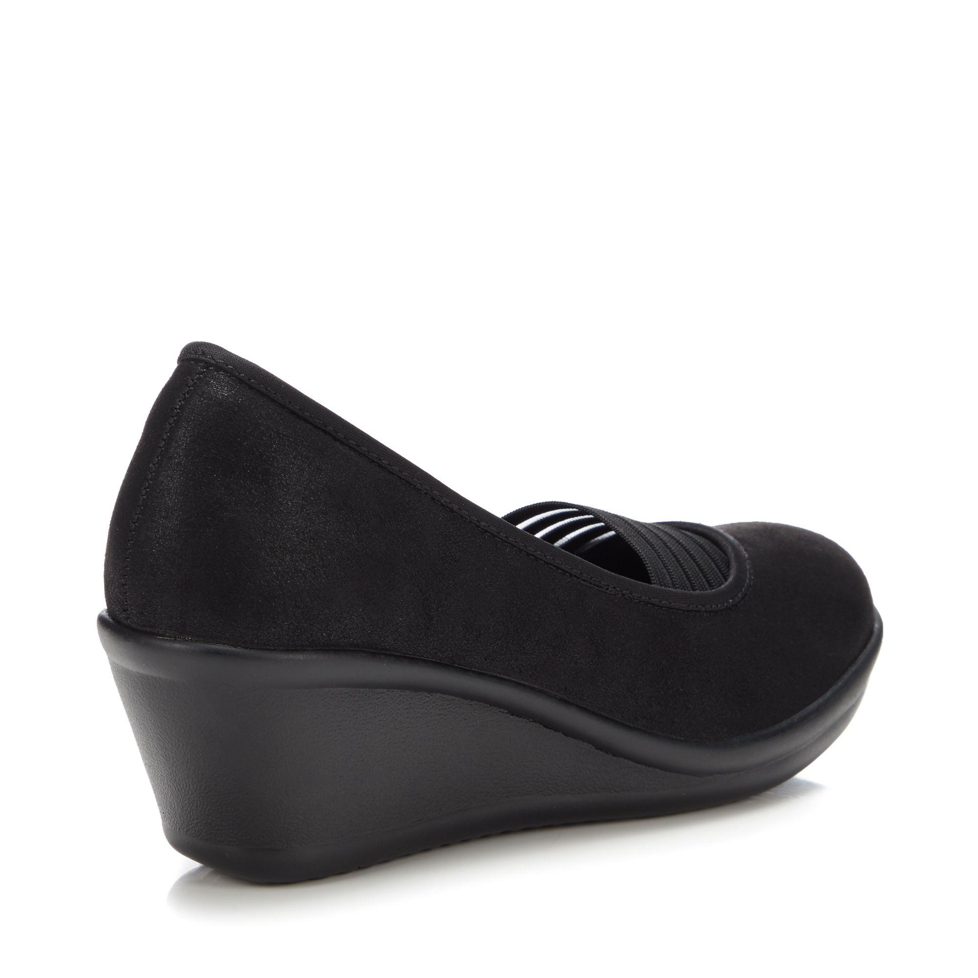 black wedge heel court shoes