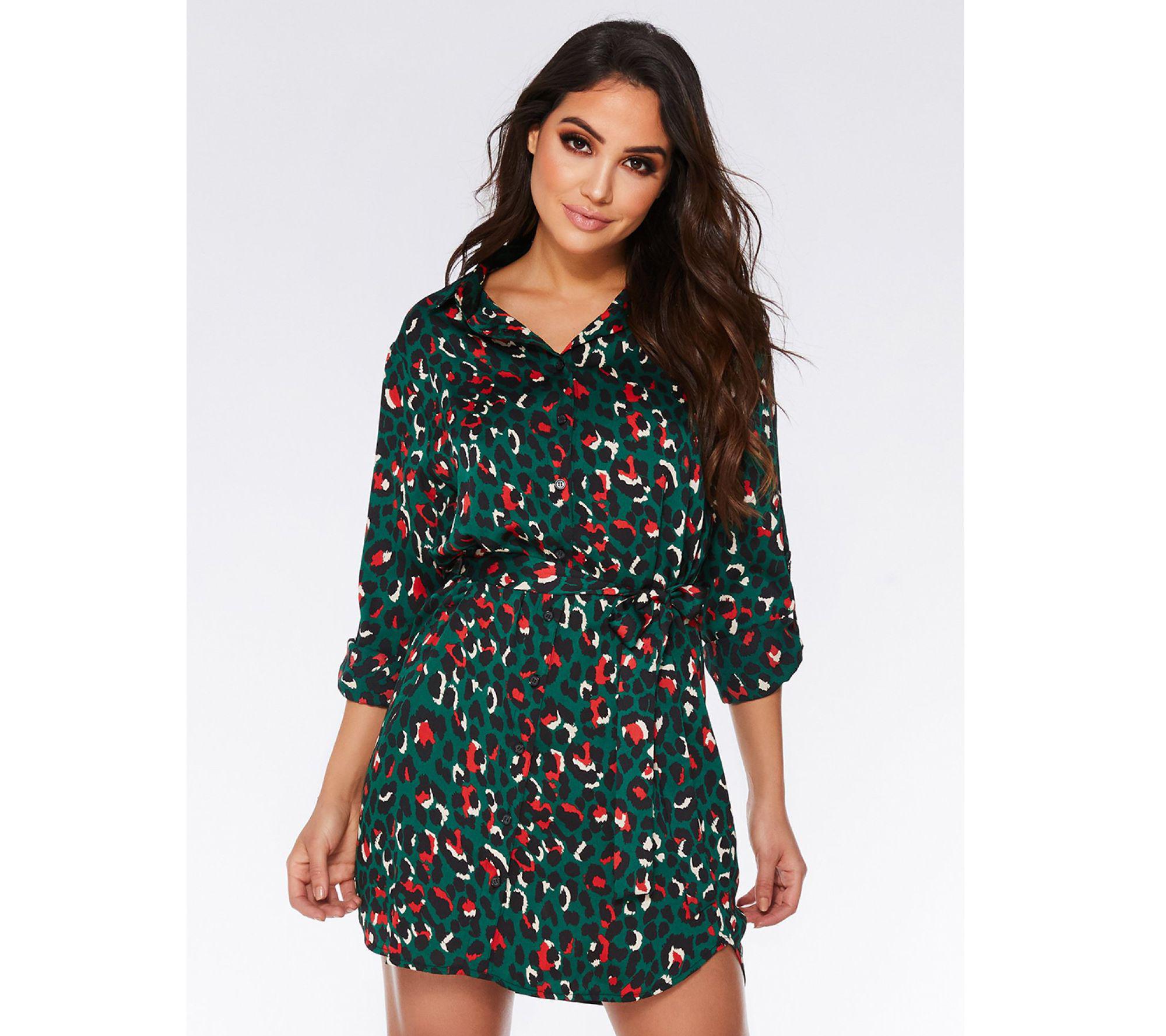 quiz leopard print shirt dress