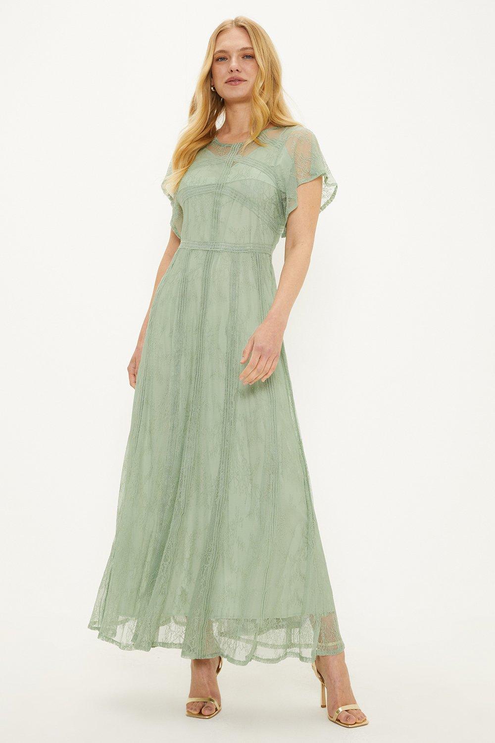 Oasis Premium Delicate Lace Maxi Bridesmaids Dress in Green Lyst UK
