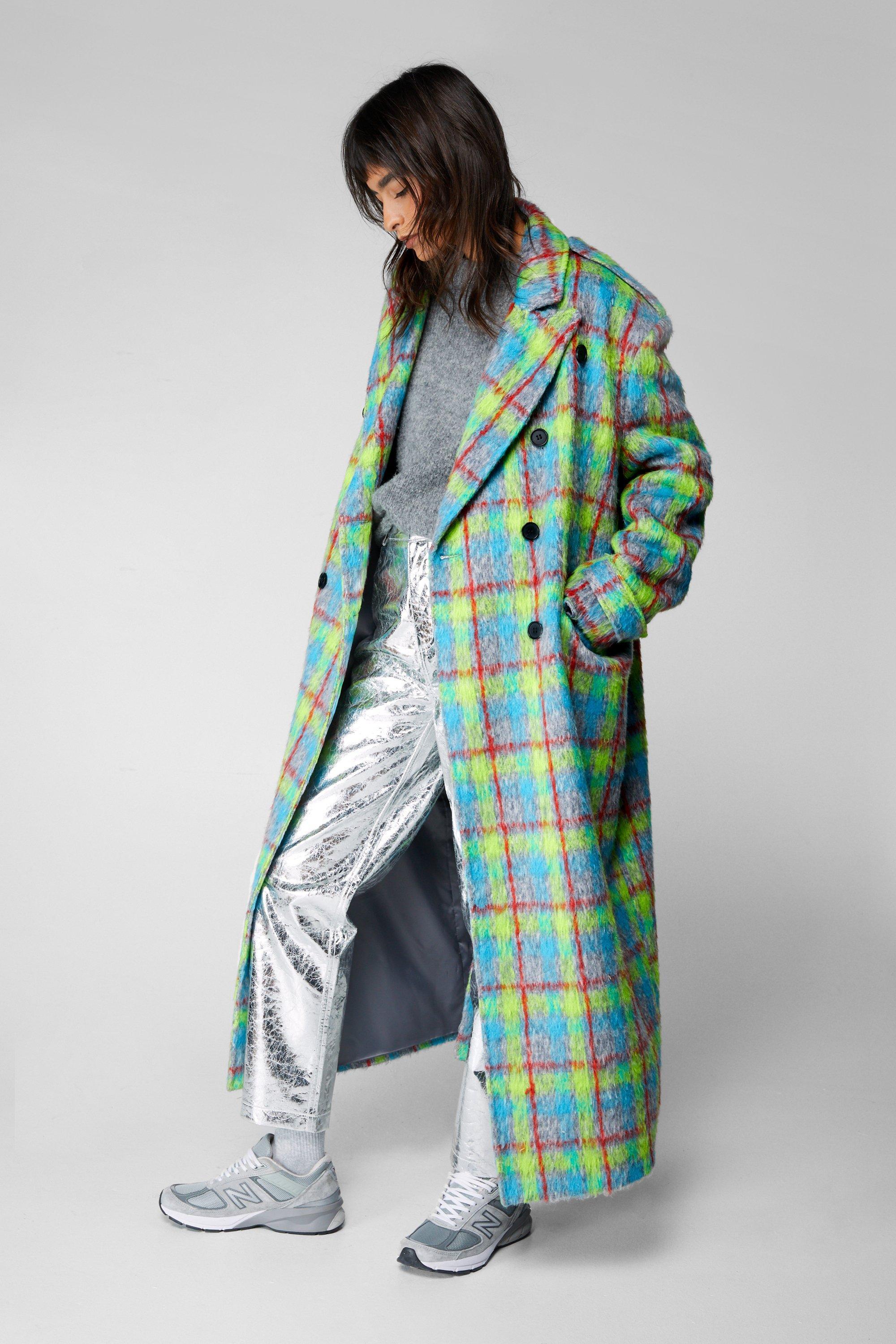Designer plaid coat hotsell