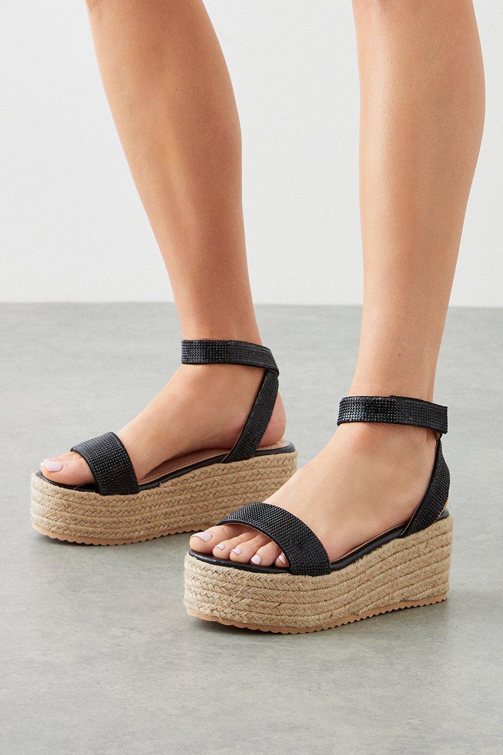 Black diamante best sale flatforms