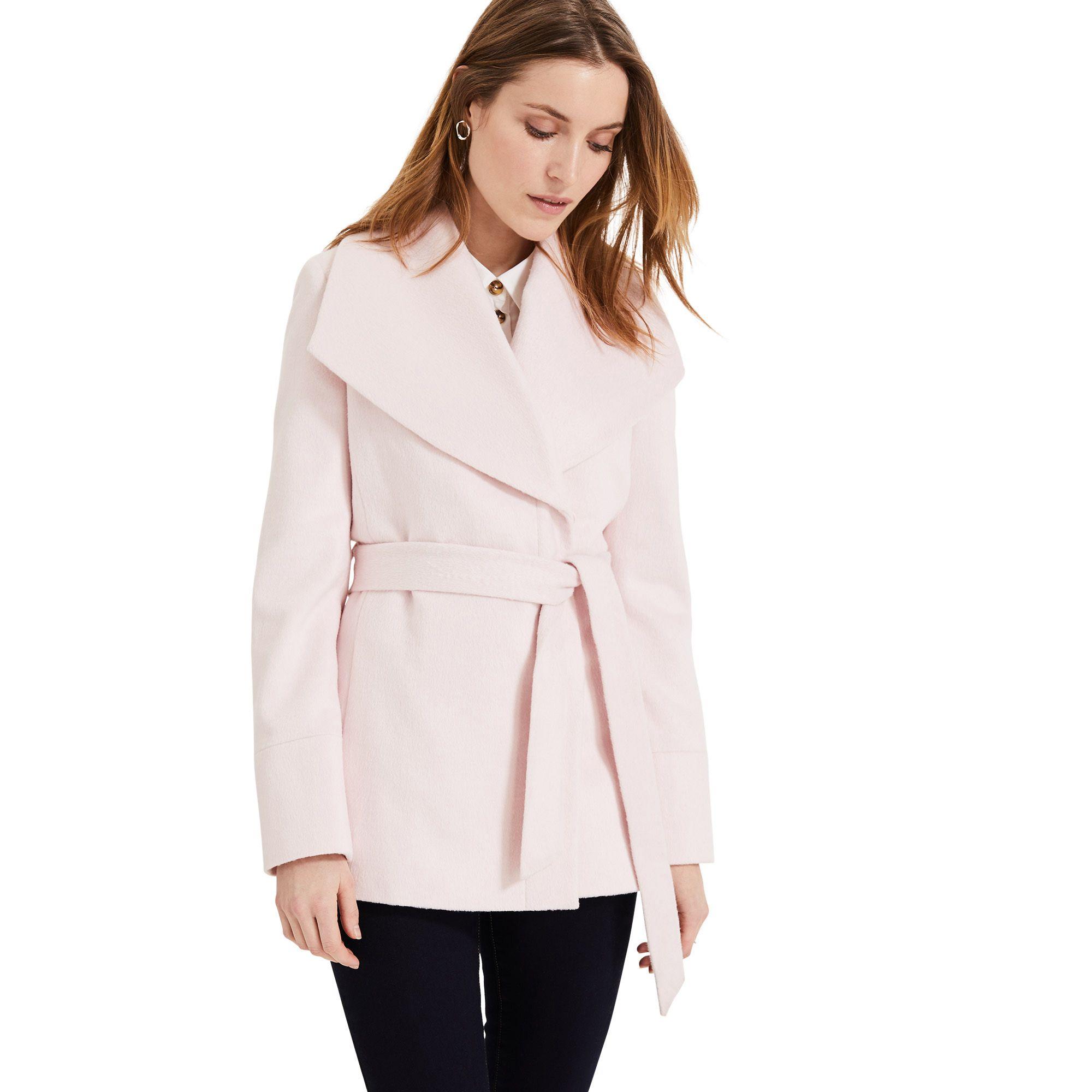 Phase Eight Wool Nicci Hip Length Wrap Coat in Pink - Lyst