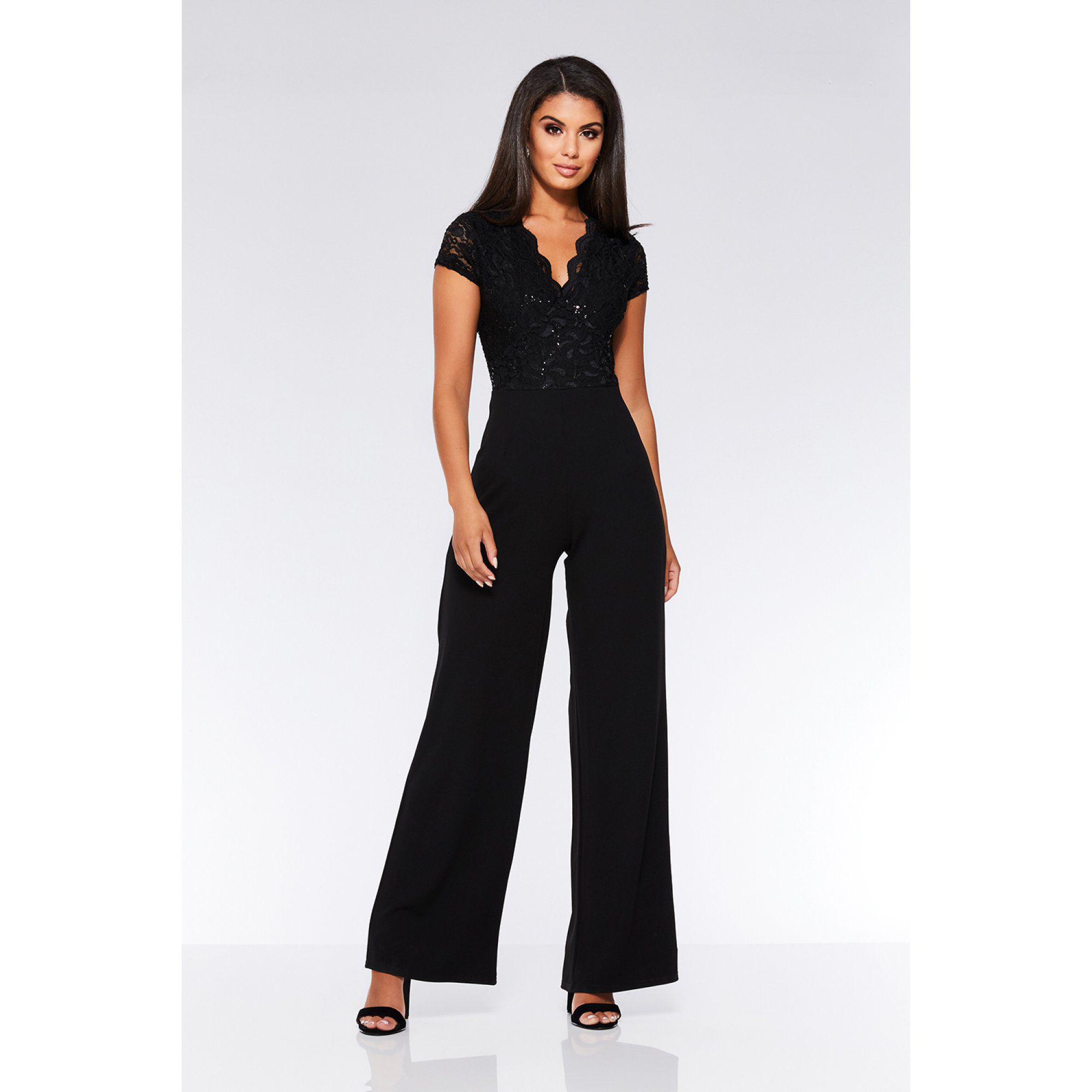 quiz black sequin lace wide leg jumpsuit