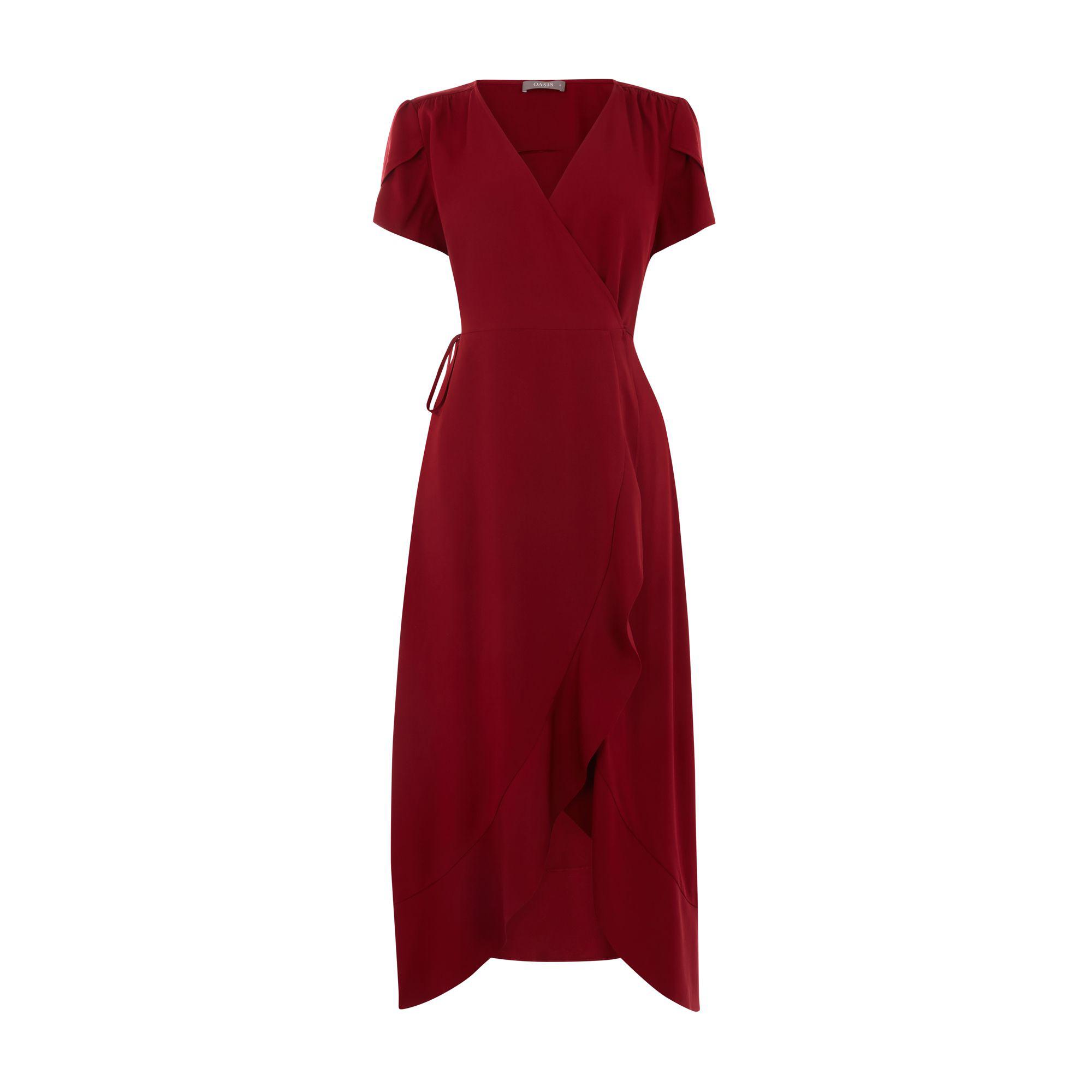 oasis wrap midi dress burgundy