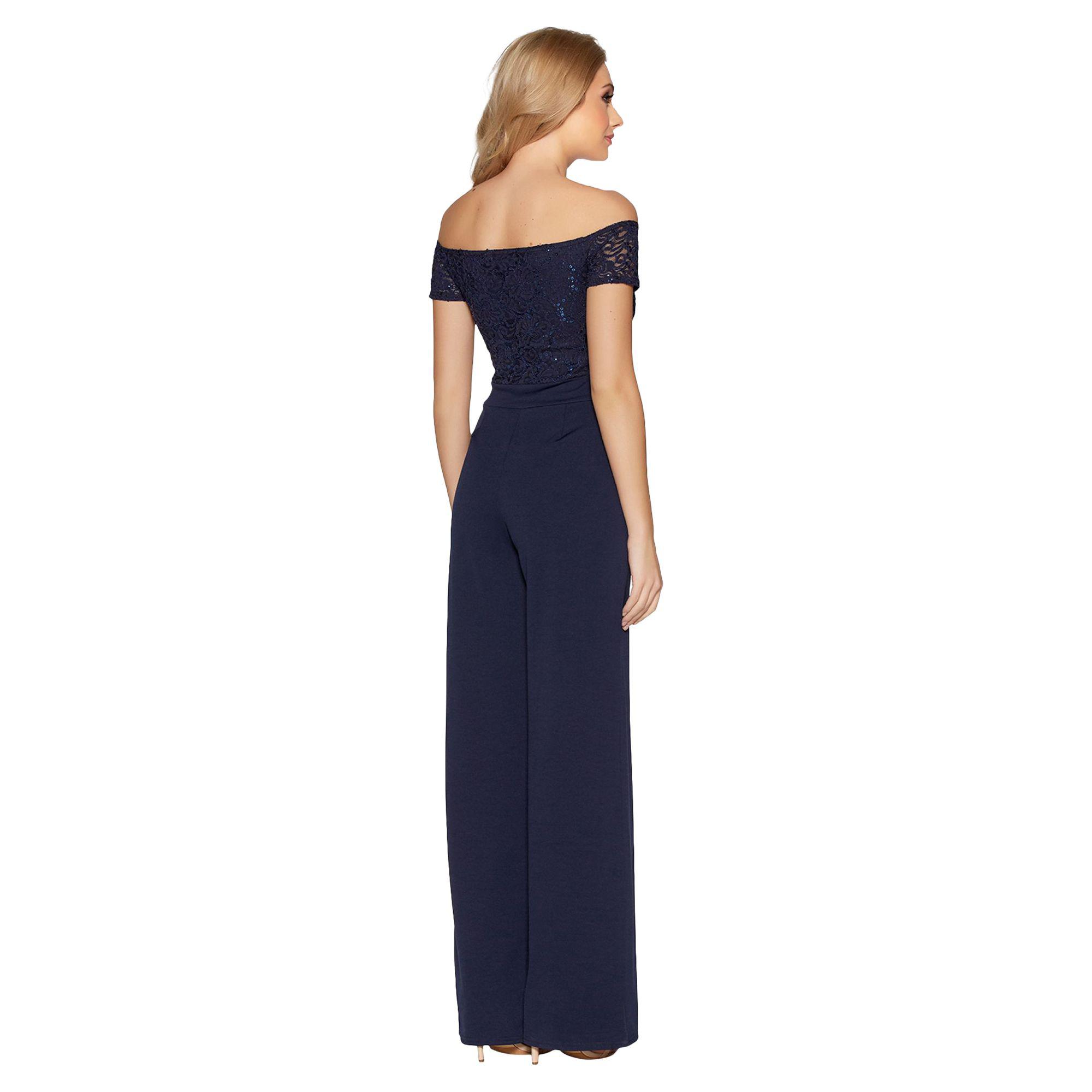 quiz black sequin lace wide leg jumpsuit