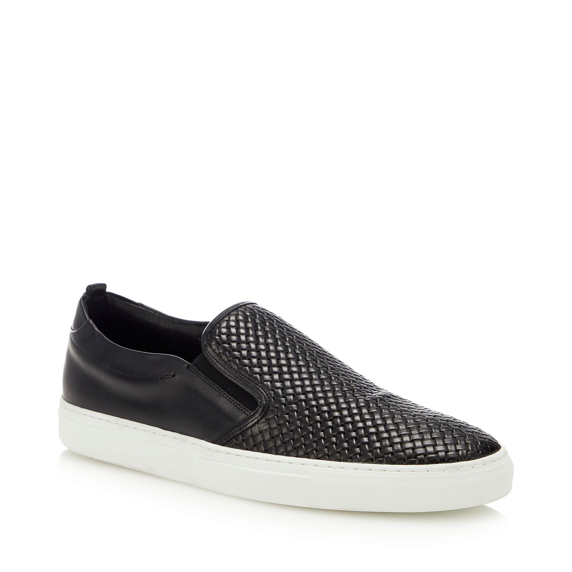 mens black leather slip on trainers