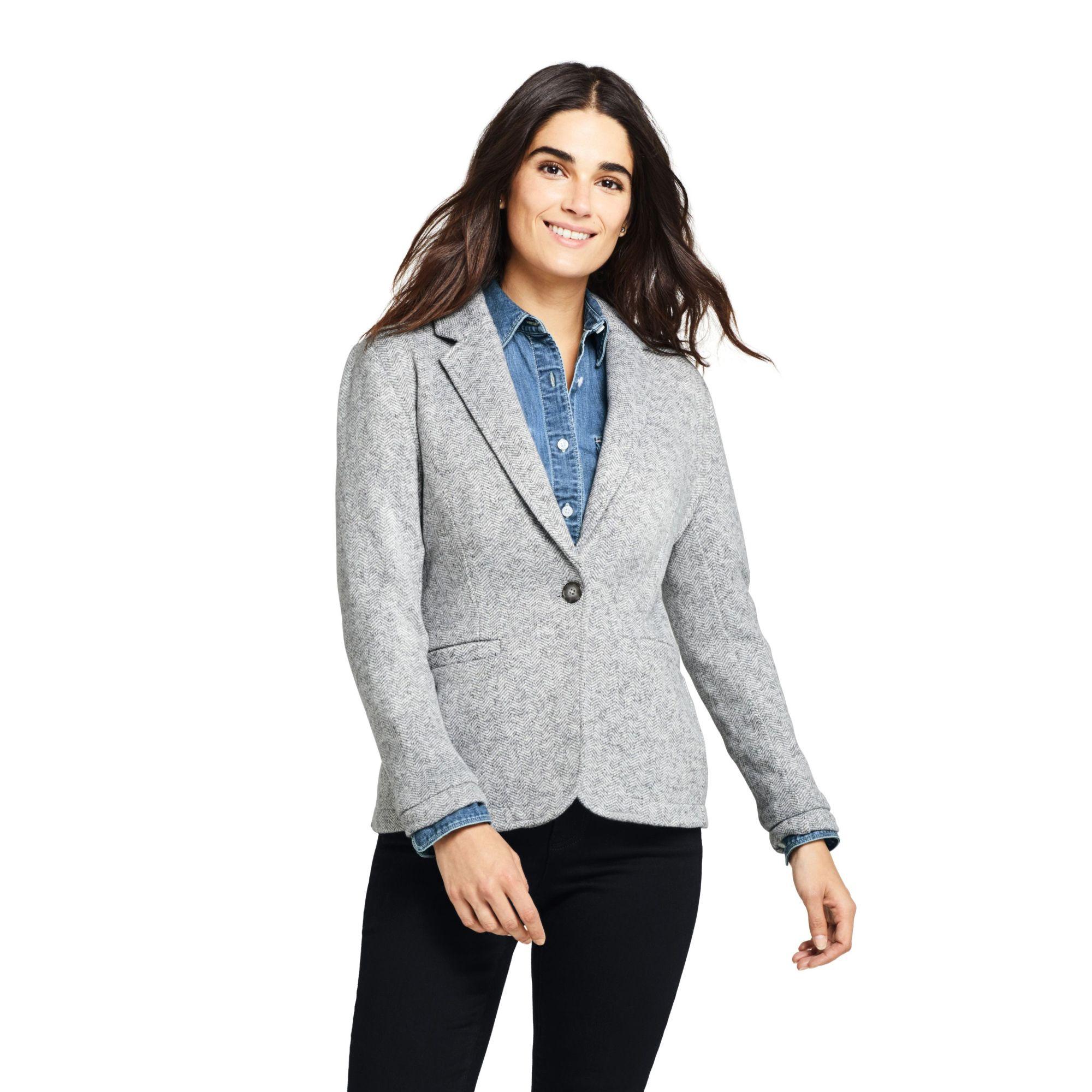 Lands' End Herringbone Fleece Blazer in Grey (Gray) Lyst
