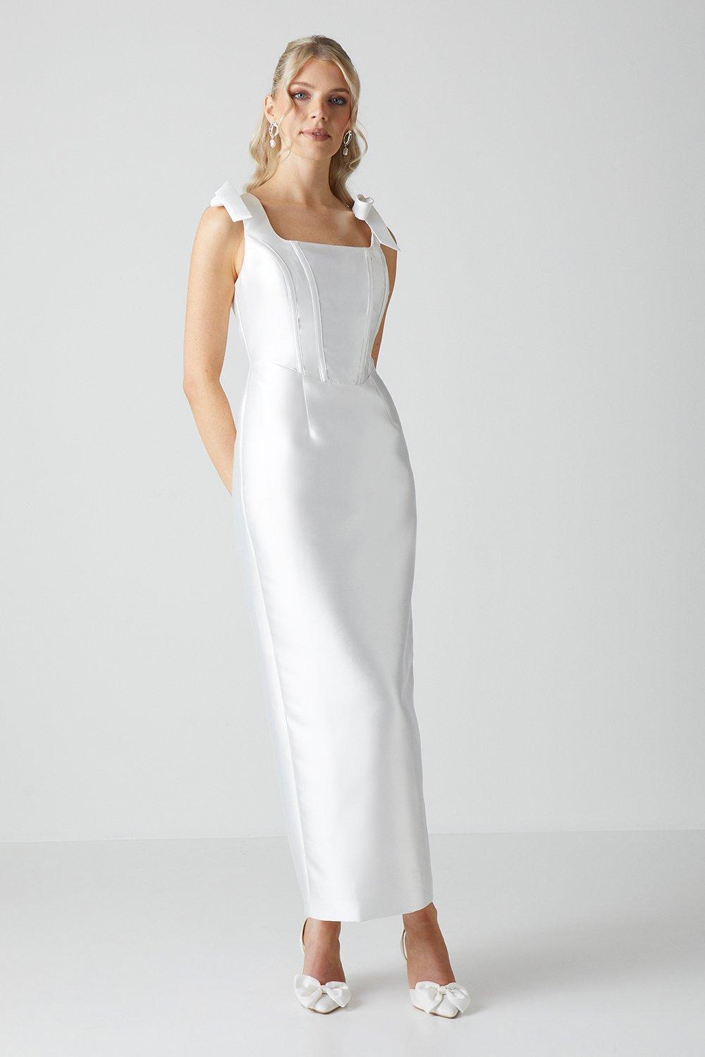 Coast Tie Shoulder Corseted Satin Column Dress in White | Lyst UK