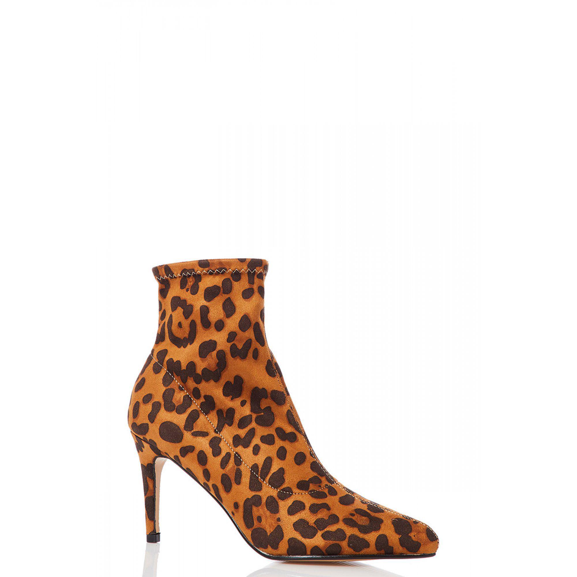 Quiz Leopard Print Sock Ankle Boots in 