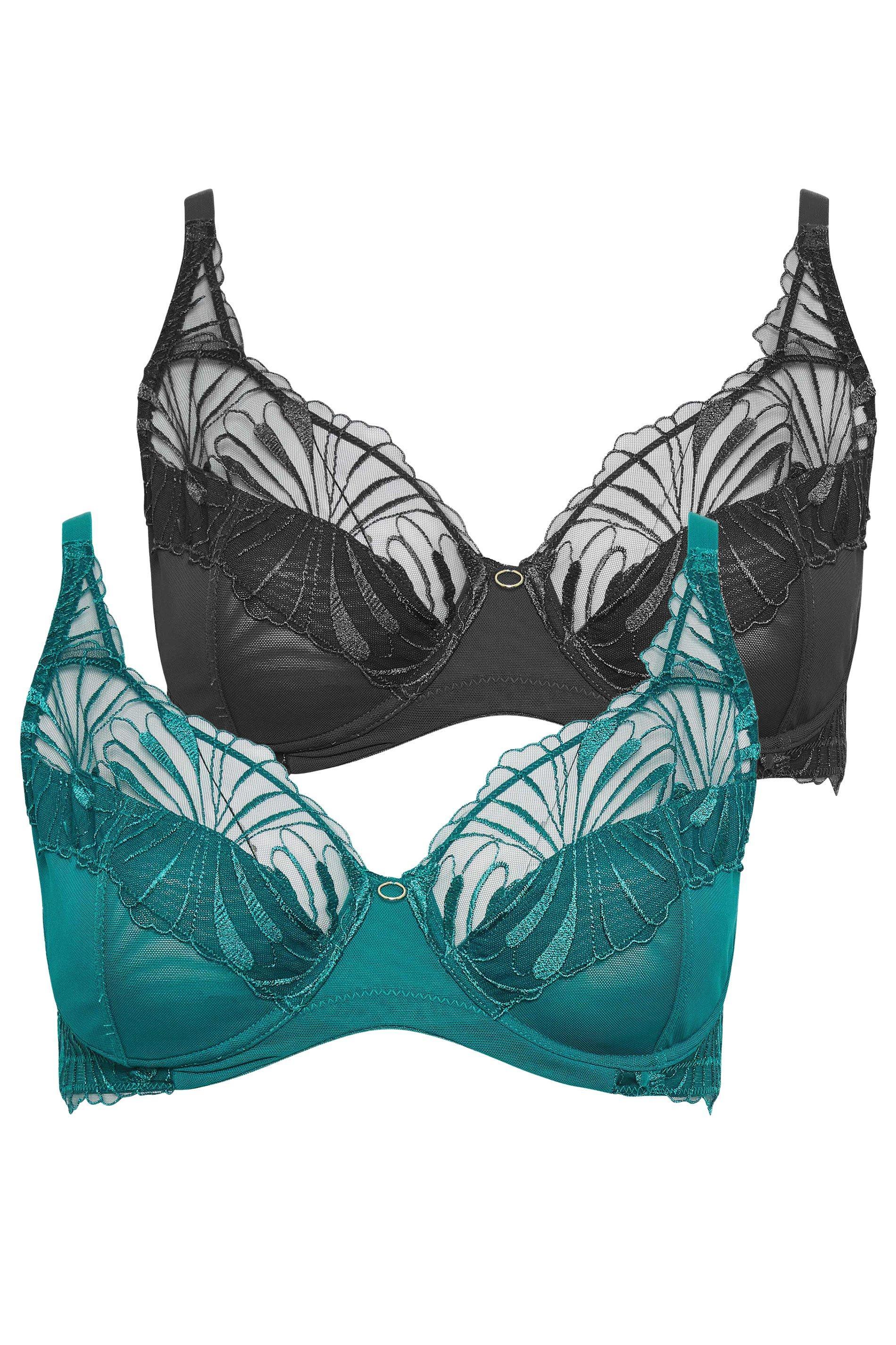 Yours 2 Pack Leaf Embossed Non-padded Bras in Green
