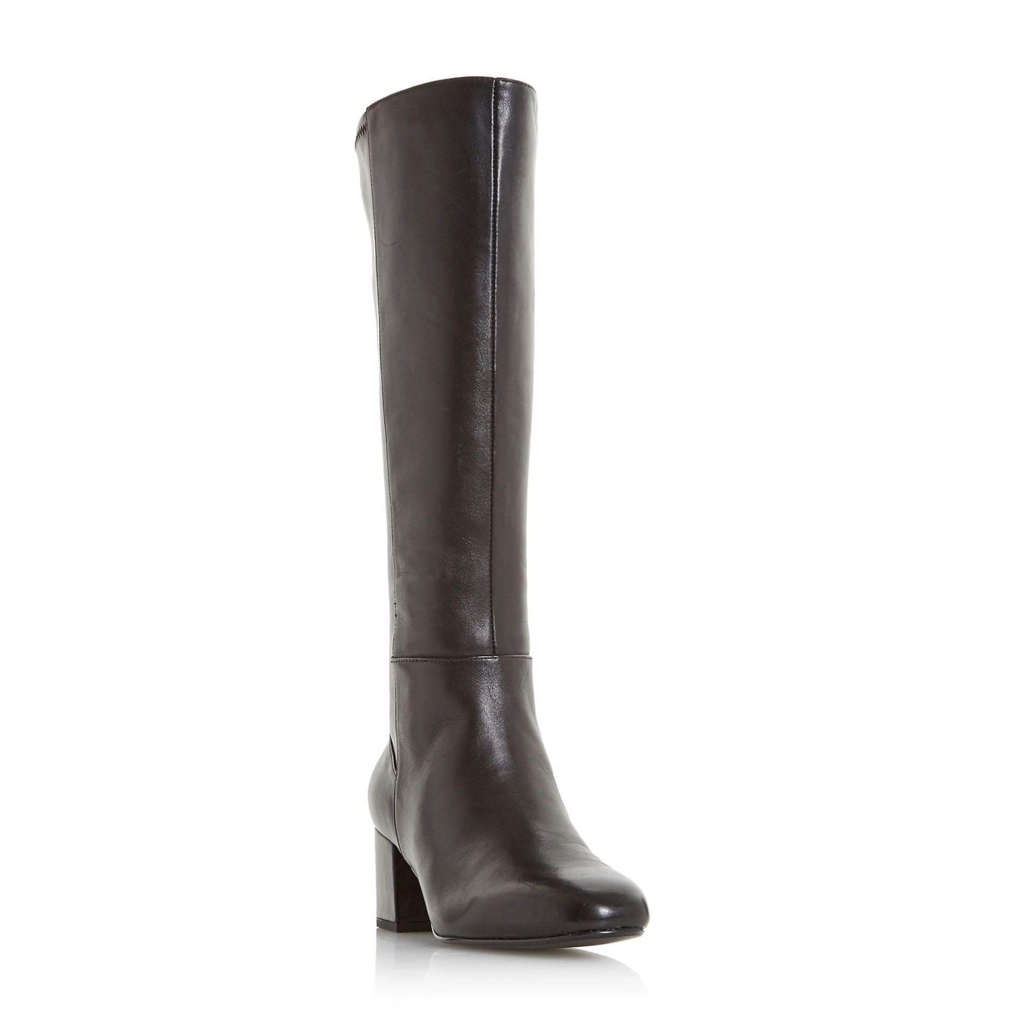 black leather mid heel knee high boots