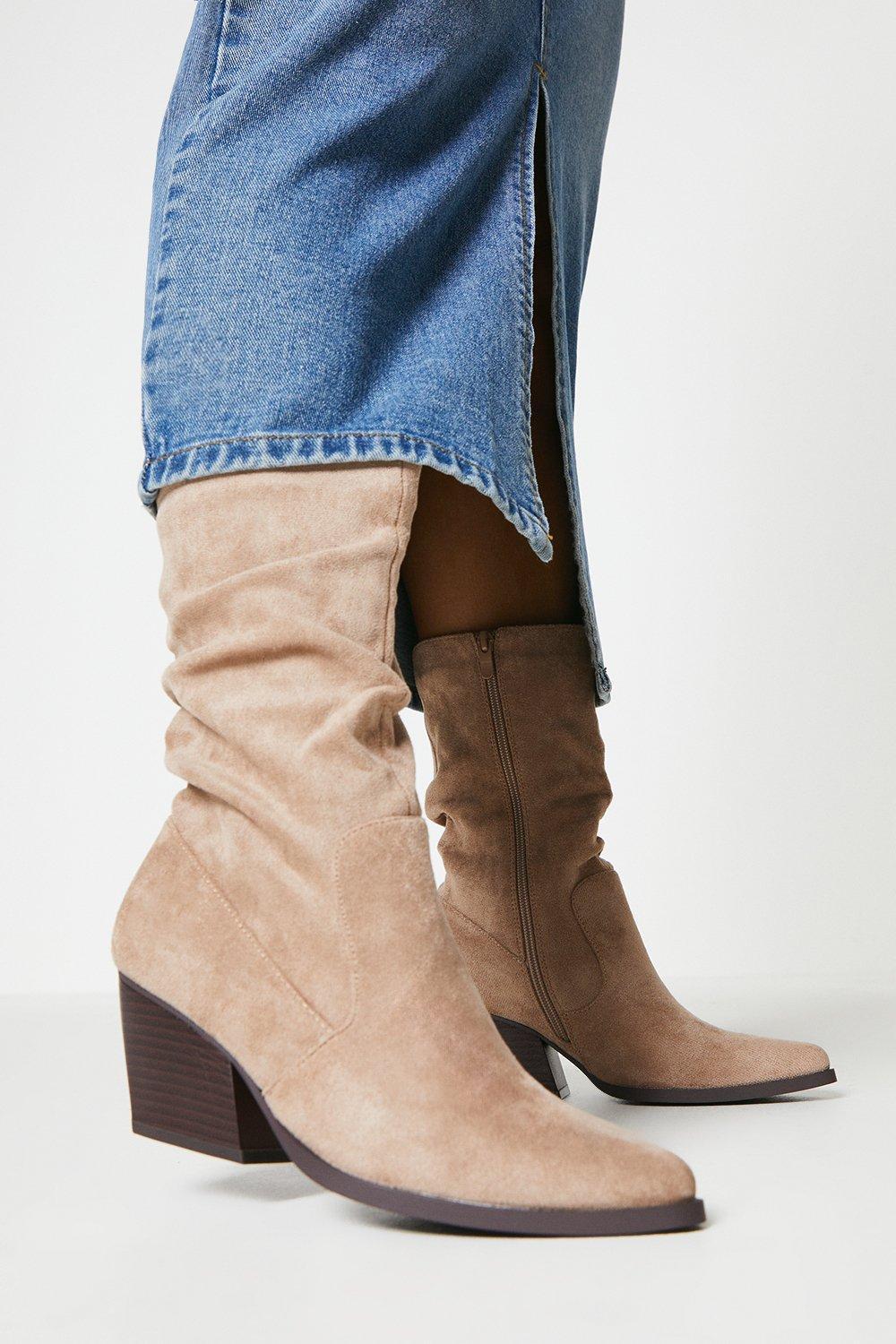 Dorothy Perkins Wide Fit Killarney Ruched Western Boots in Blue