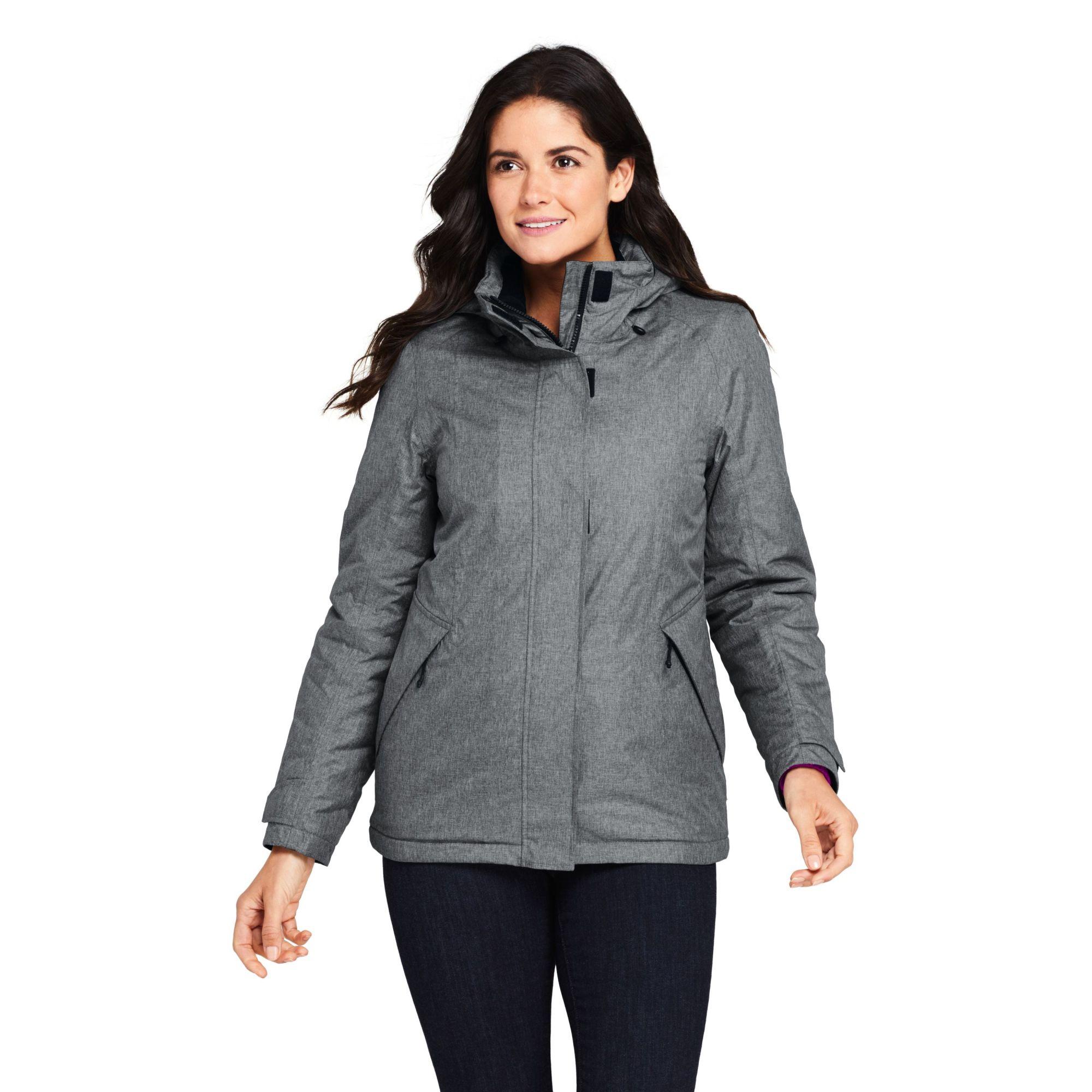 Lands' End Fleece Petite Heathered Squall Hooded Waterproof Jacket in