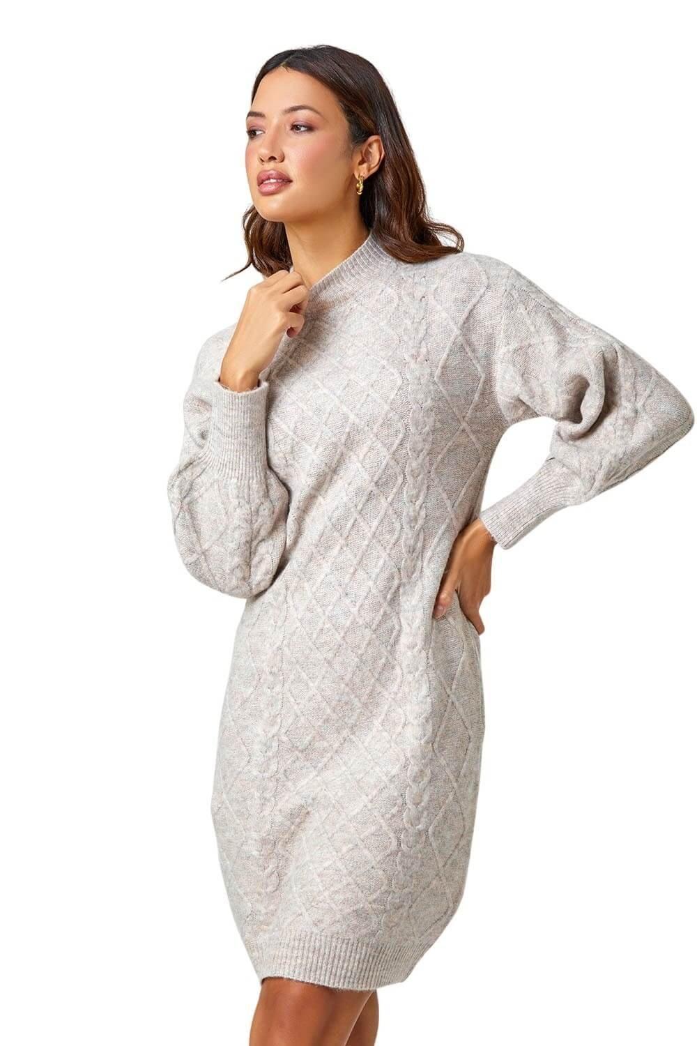 Cable Knit Roll Neck Midi Jumper Dress, SOSANDAR