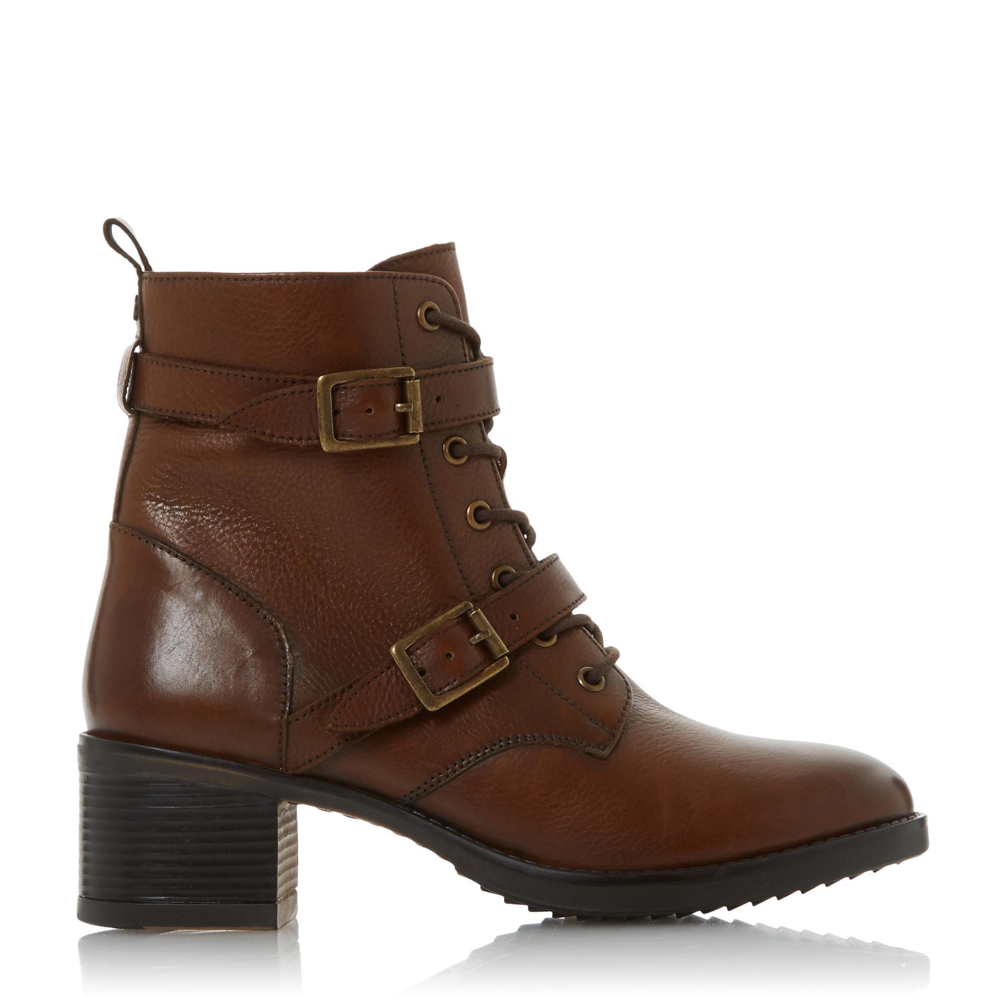 Dune Paxtone Leather Buckle Lace Ankle Boots in Dark Tan (Brown) Lyst
