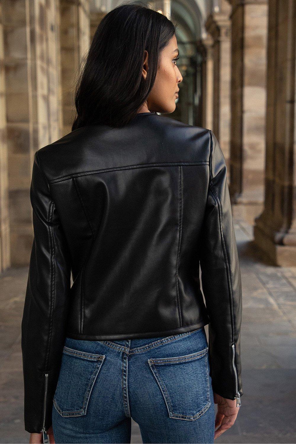 Threadbare 'bazzar' Collarless Pu Faux Leather Jacket in Black