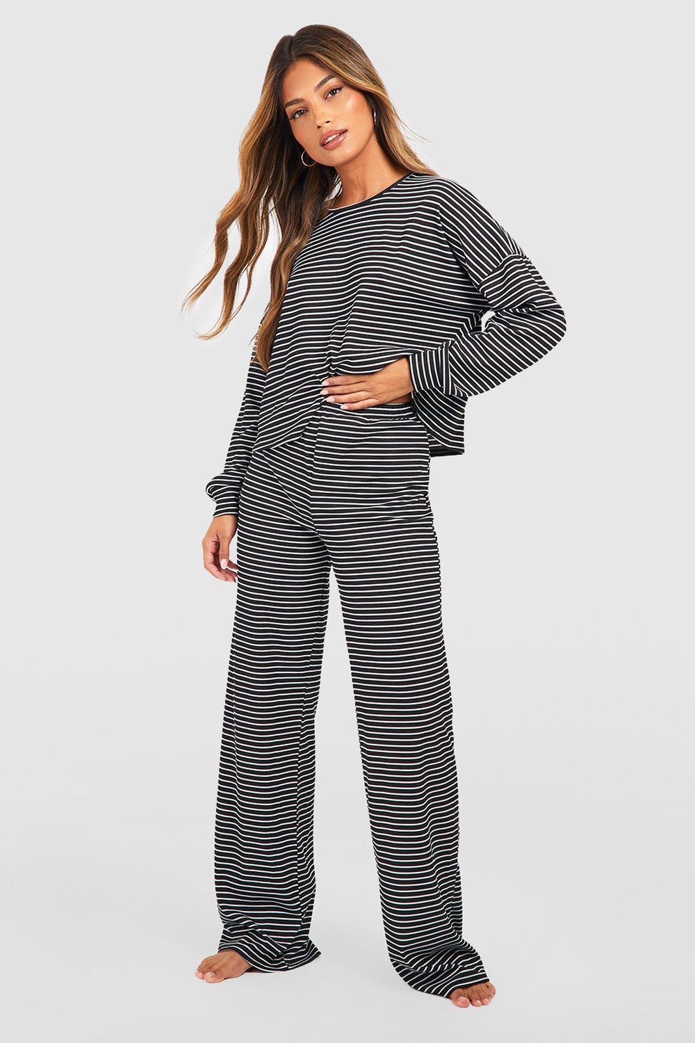 Boohoo Stripe Jersey Knit Lounge Pants Pj Set in Grey Lyst UK