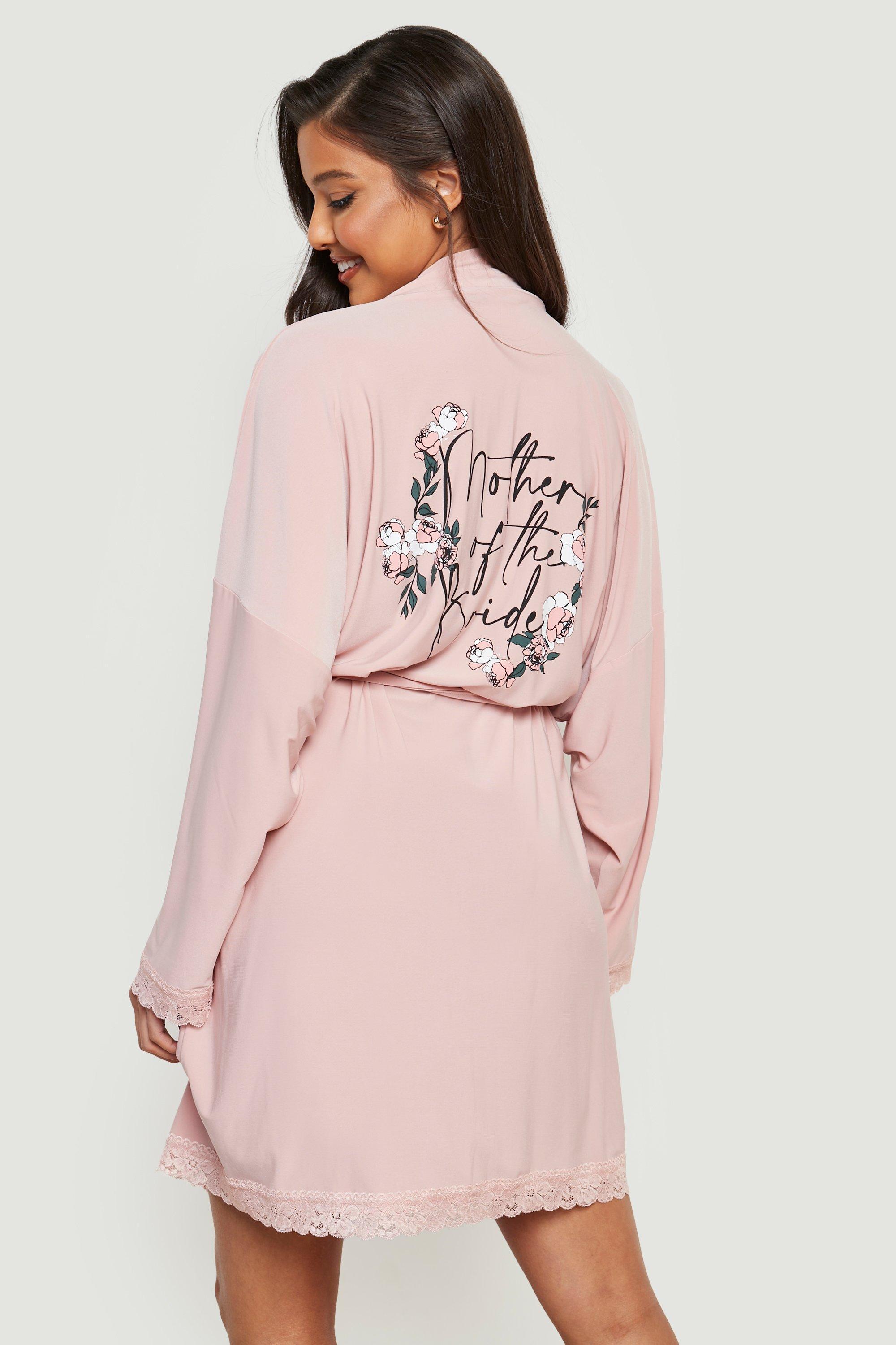 Boohoo Mother Of The Bride Floral Lace Trim Robe in Pink