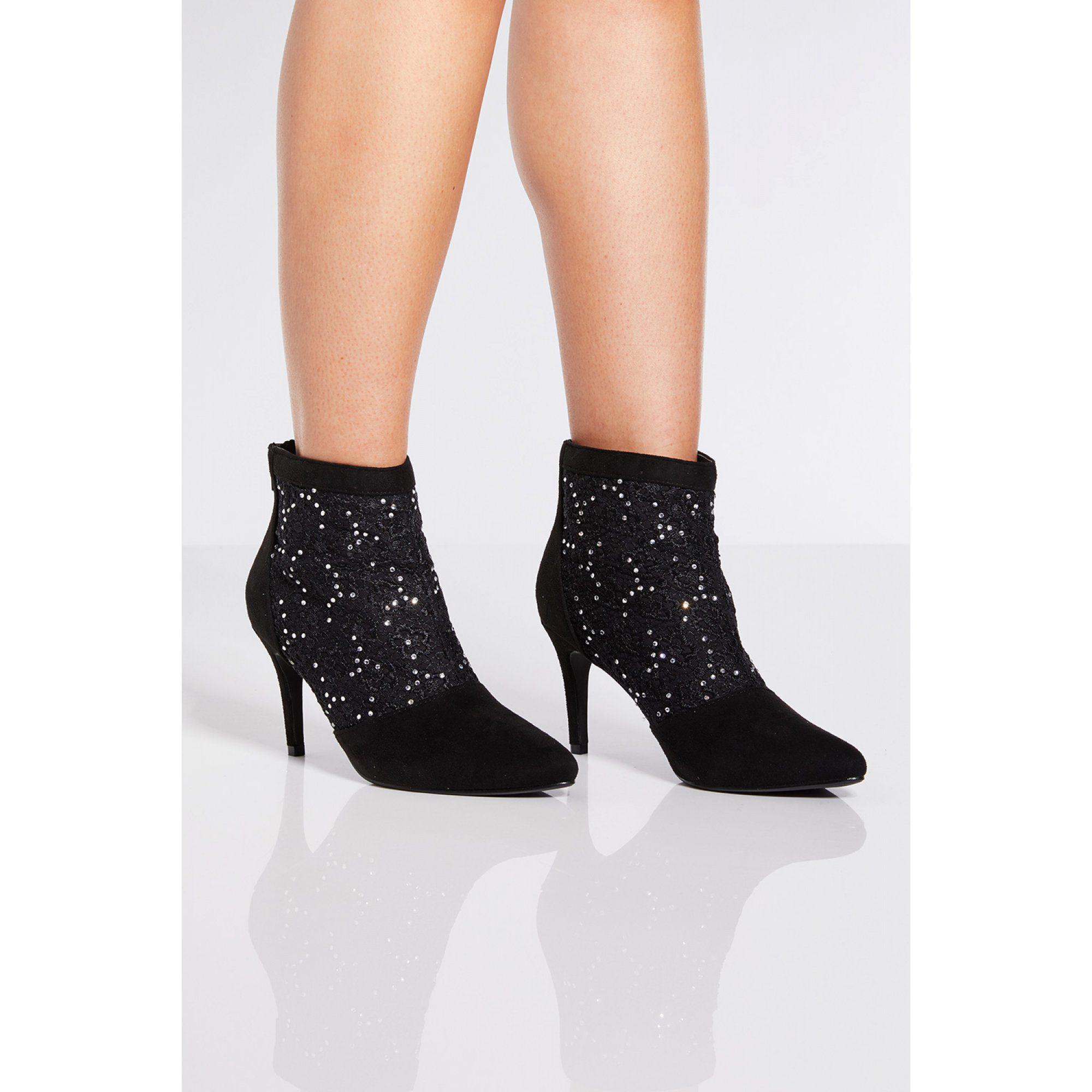 black ankle boots with diamante heels