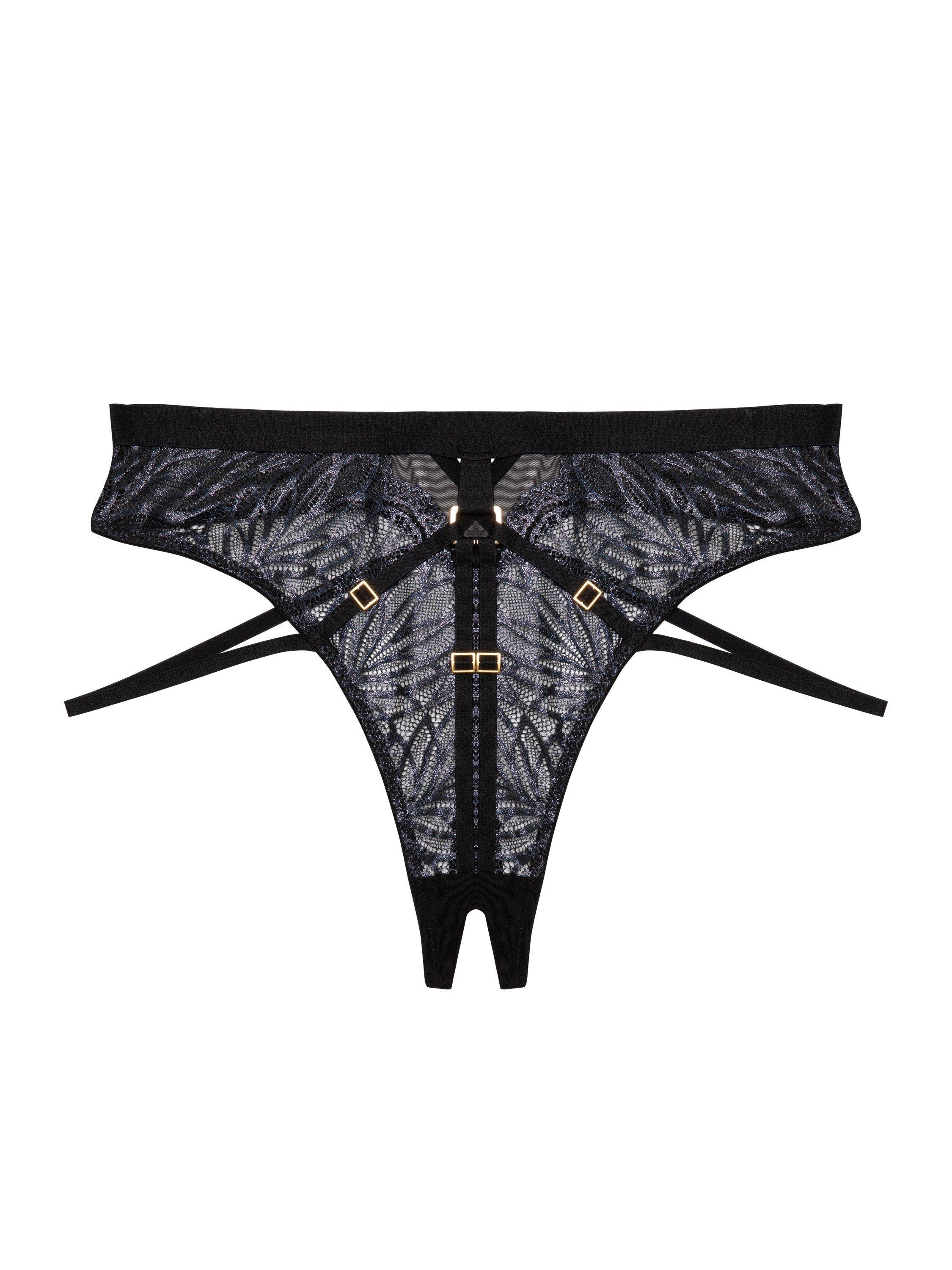 Playful Promises Tabitha Black Wet-look Lace Hw Crotchless Thong | Lyst UK