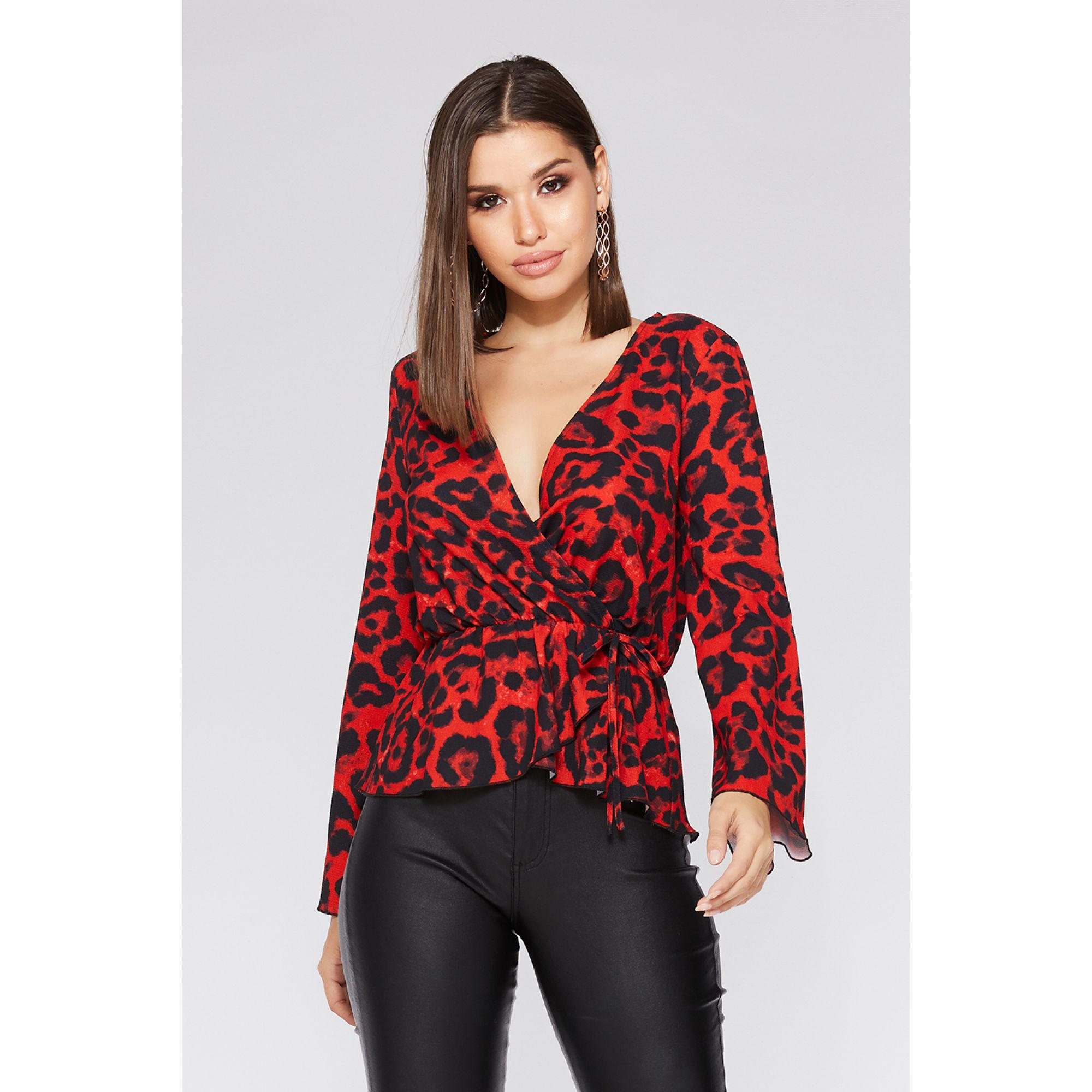 leopard print blouse red