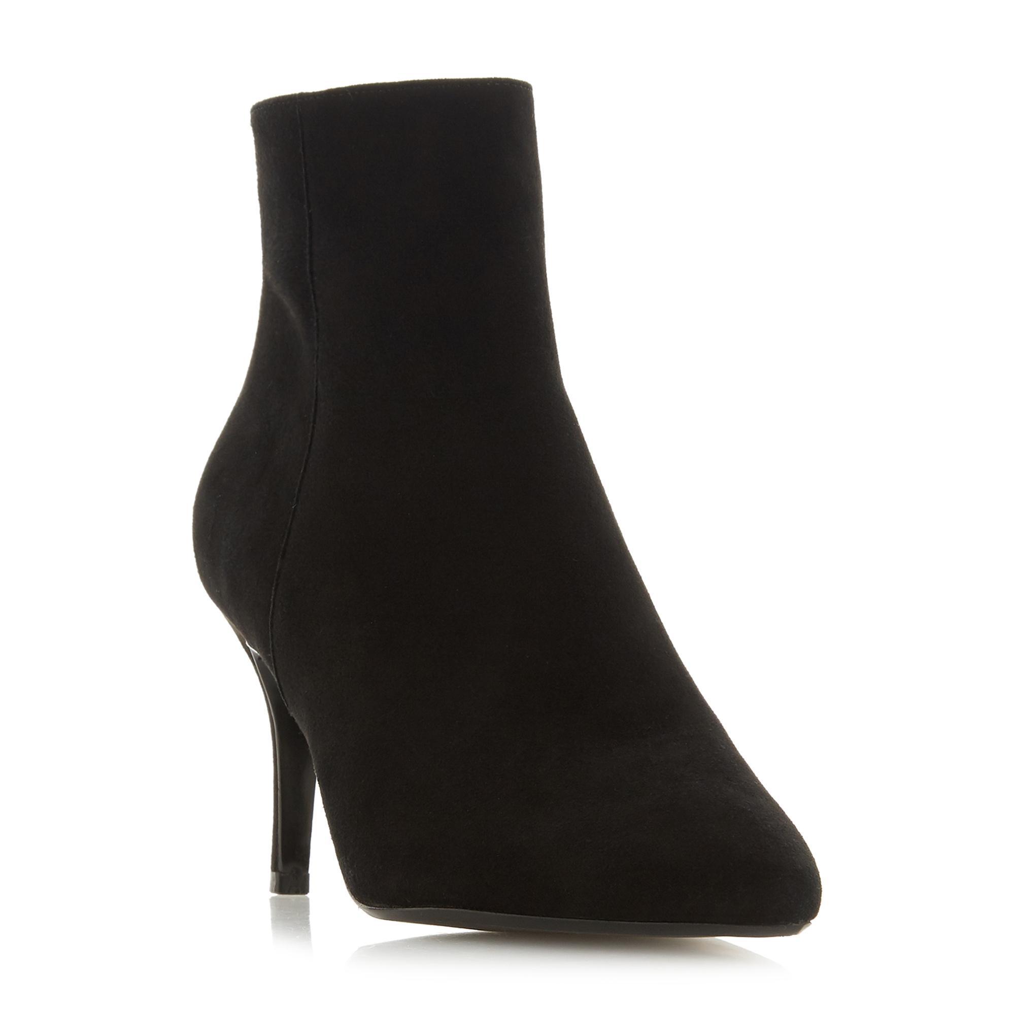 black suede mid heel ankle boots