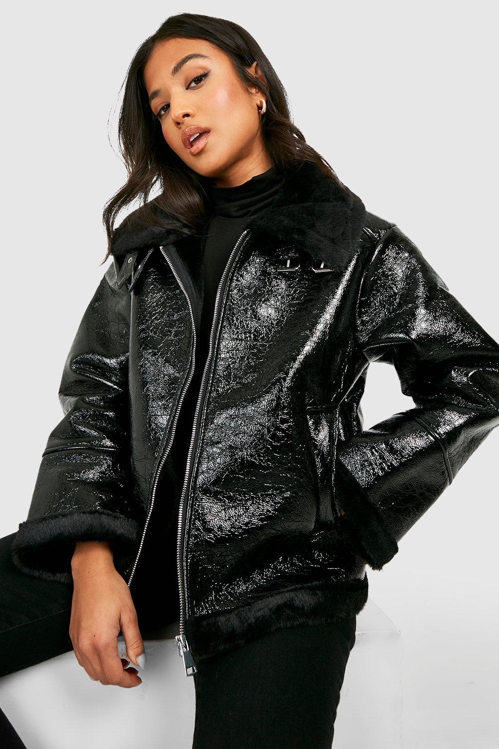 Black petite top aviator jacket