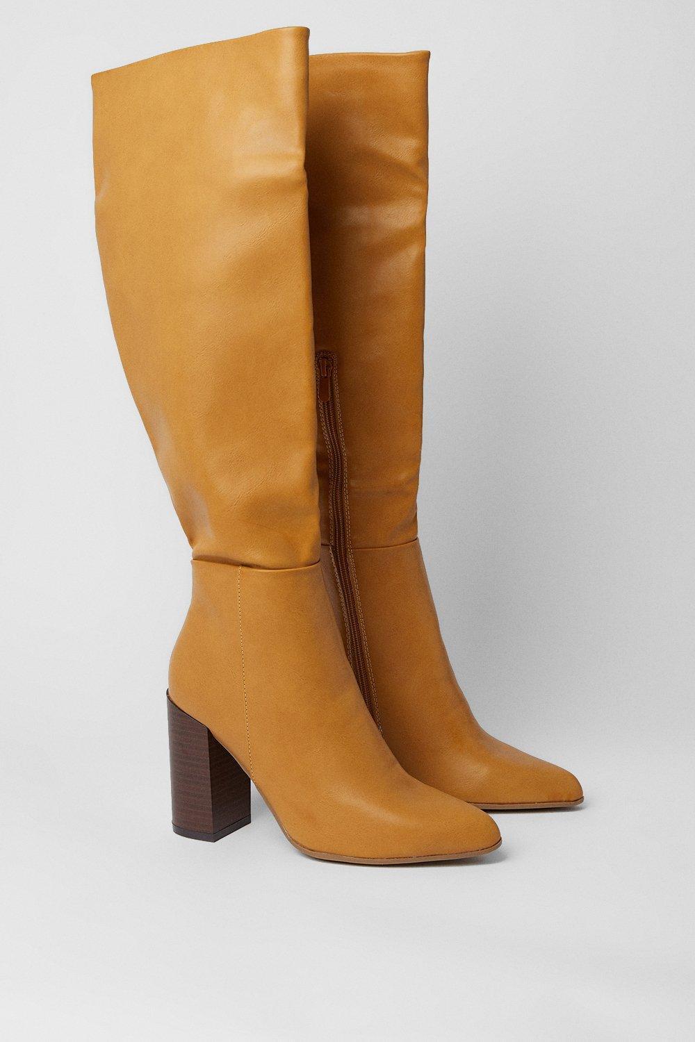 Stacked High Block Heel Knee Boots